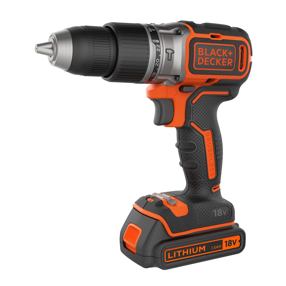 BLACK+DECKER – Taladro Percutor Brushless 18V BLACK + DECKER con 2 baterías 1,5Ah de Lítio, cargador 4A y maletín – BL188KB-QW.