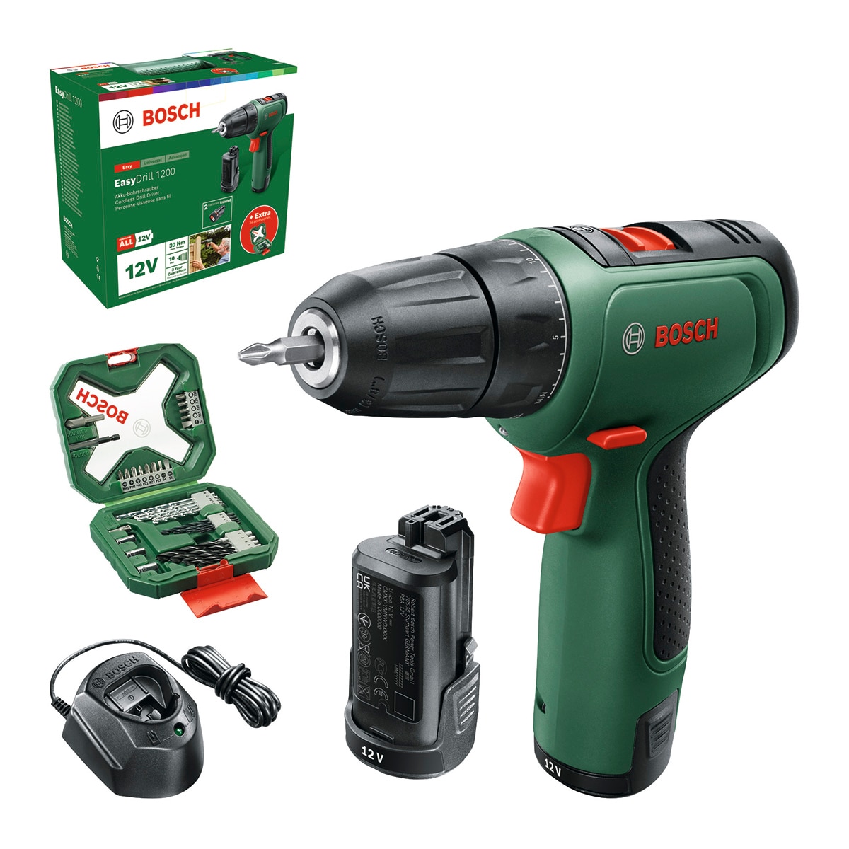 Bosch – Taladro Atornillador a Batería EasyDrill 12 V +Batería + Set 34 Accesorios.