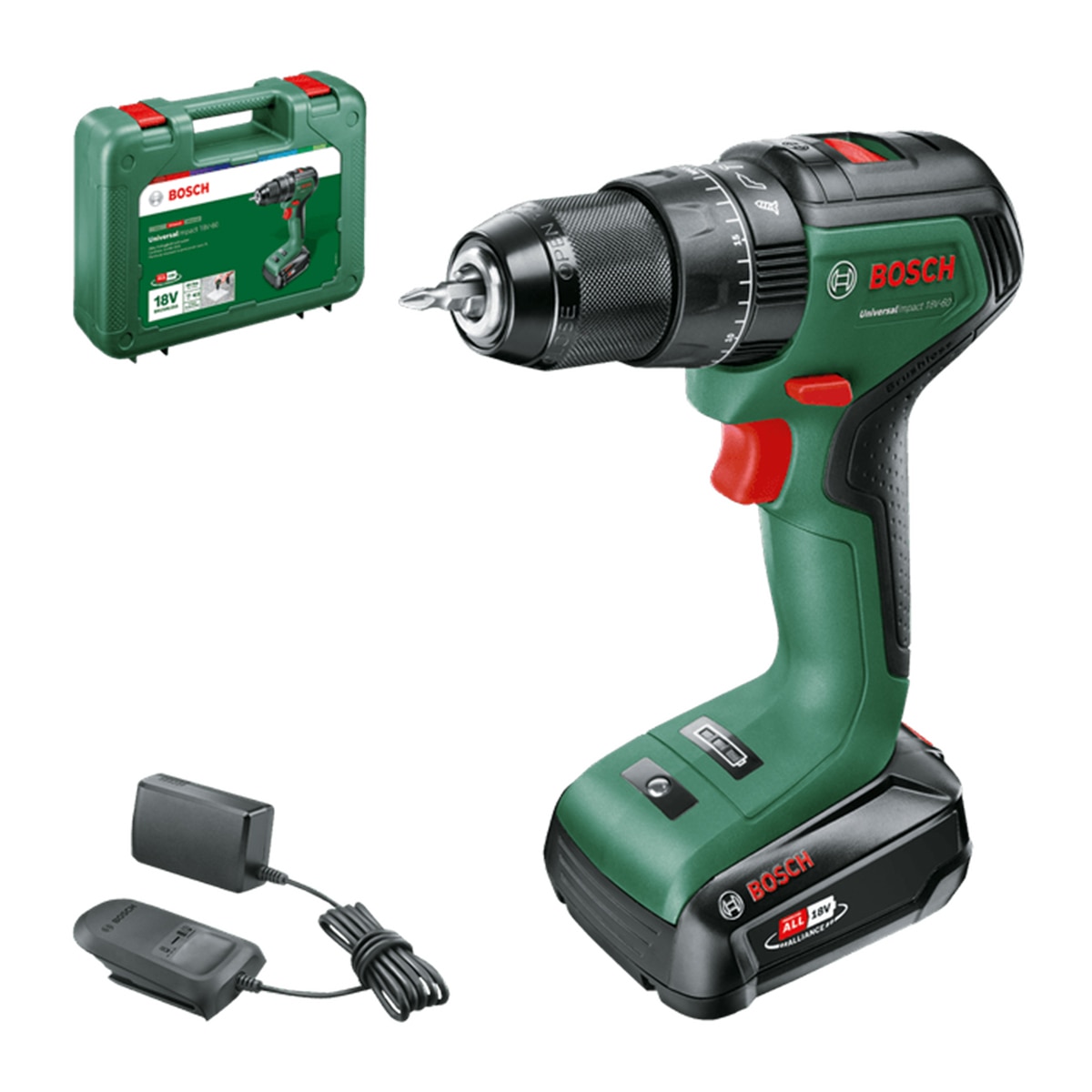 Taladro Percutor a Batería Universal Impact 18 V Power For All Verde / Negro-1