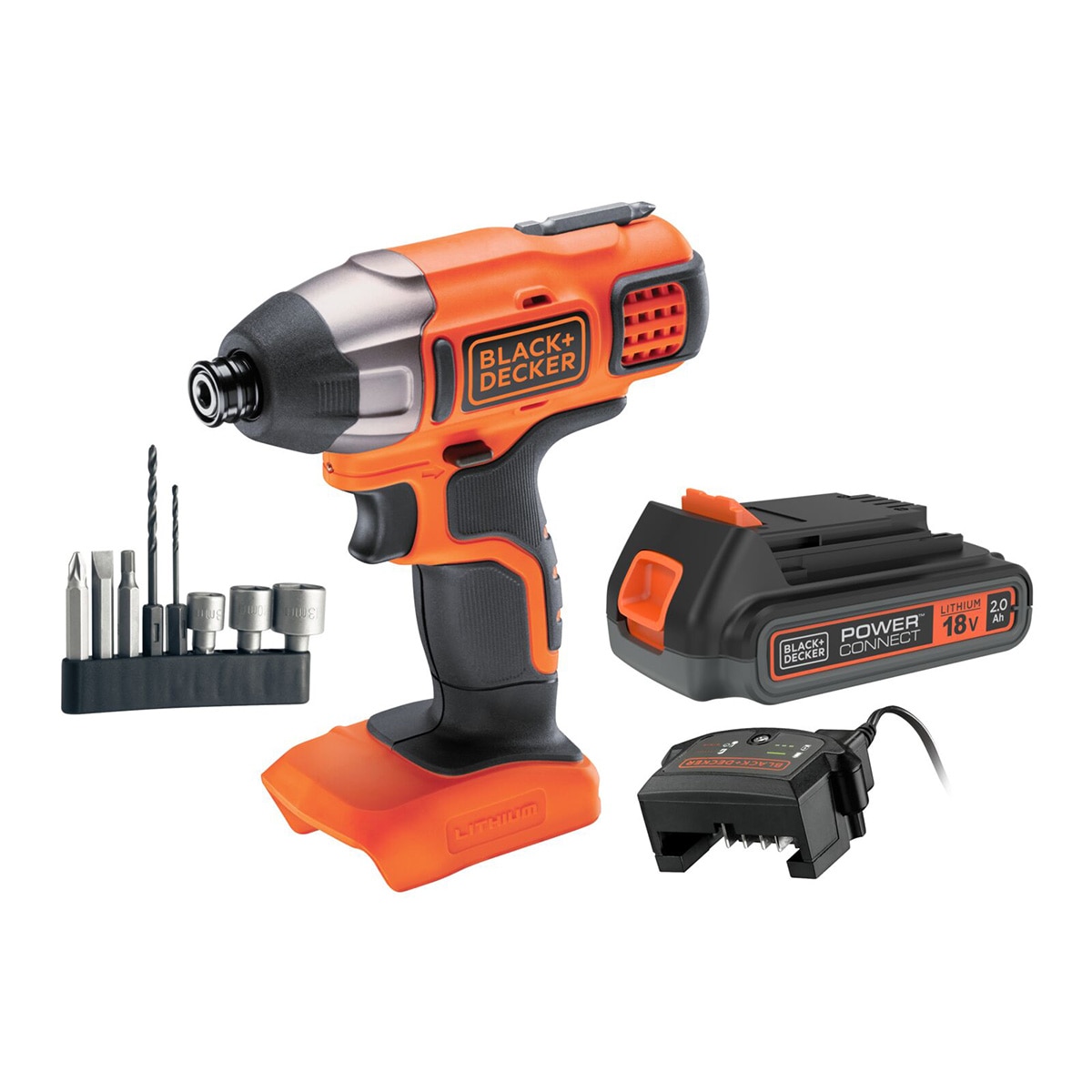 Imagen 0 de Atornillador Impacto 18V con 1 Batería de 2Ah + Cargador de 1Ah y 8 accesorios
