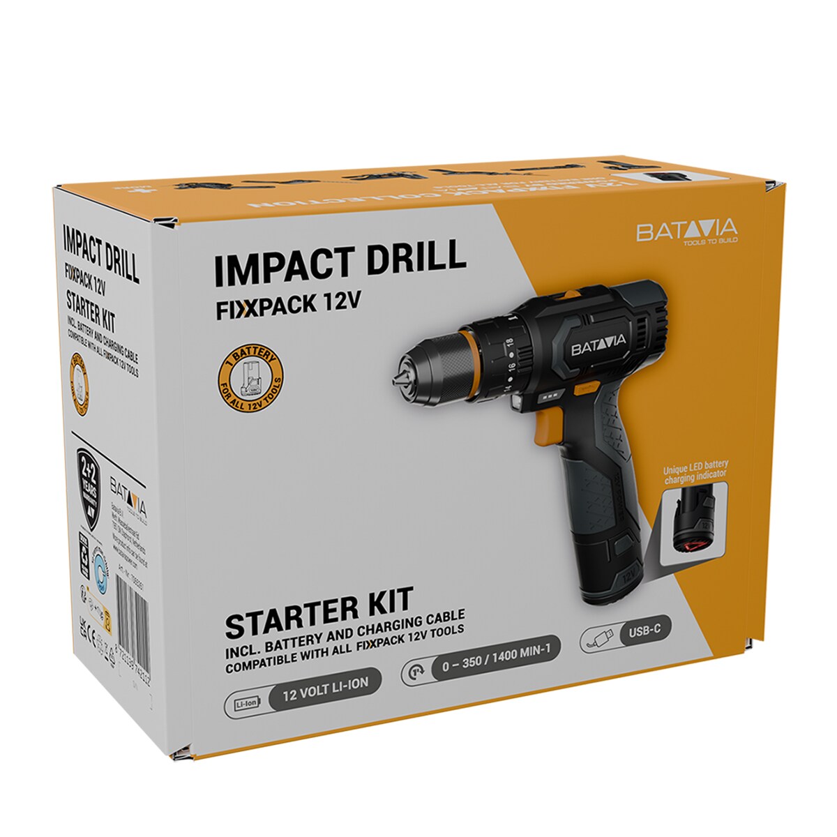 Set taladro atornillador Batavia con función percutora a batería 12V FIXXPACK T Negro-6