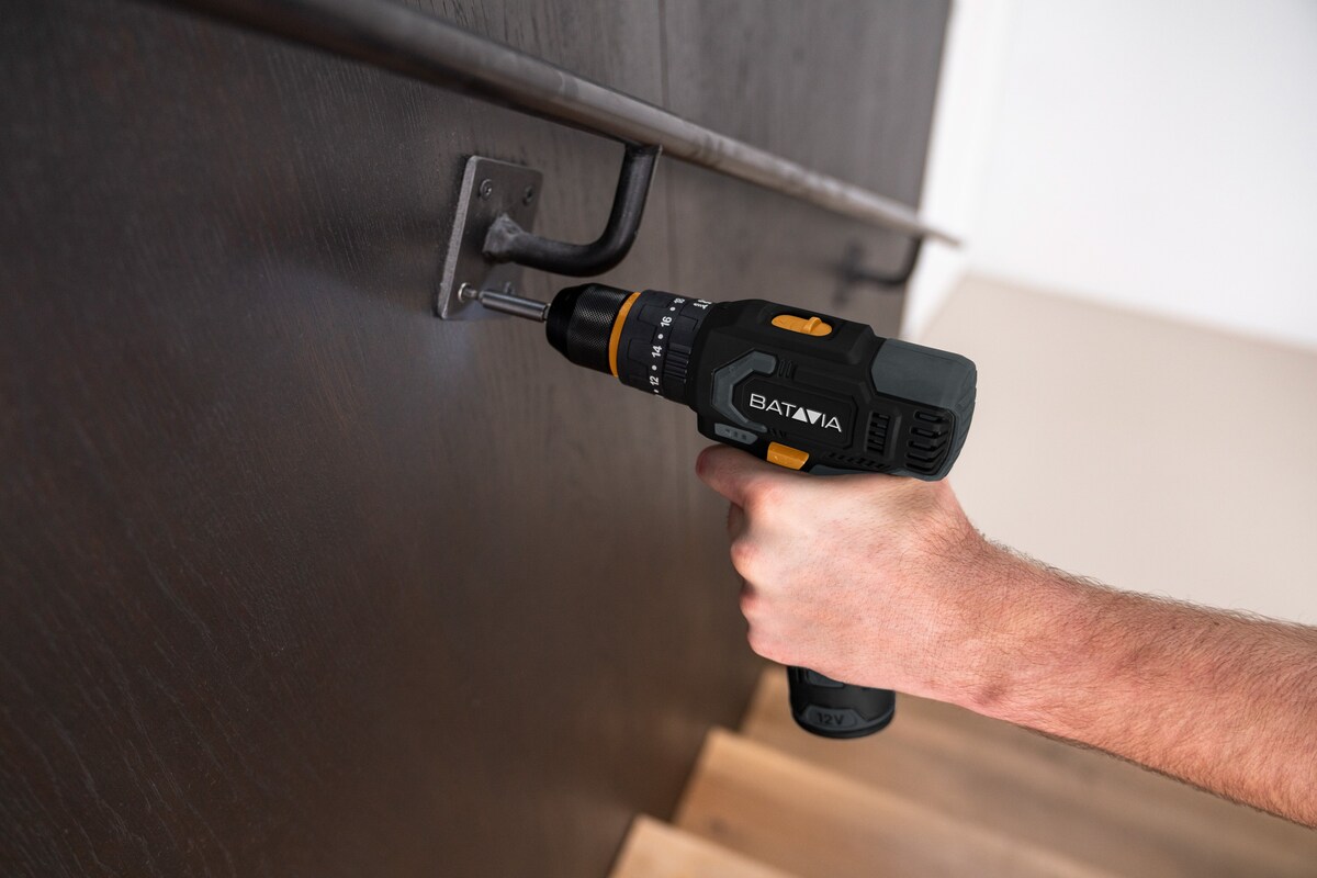 Set taladro atornillador Batavia con función percutora a batería 12V FIXXPACK T Negro-9