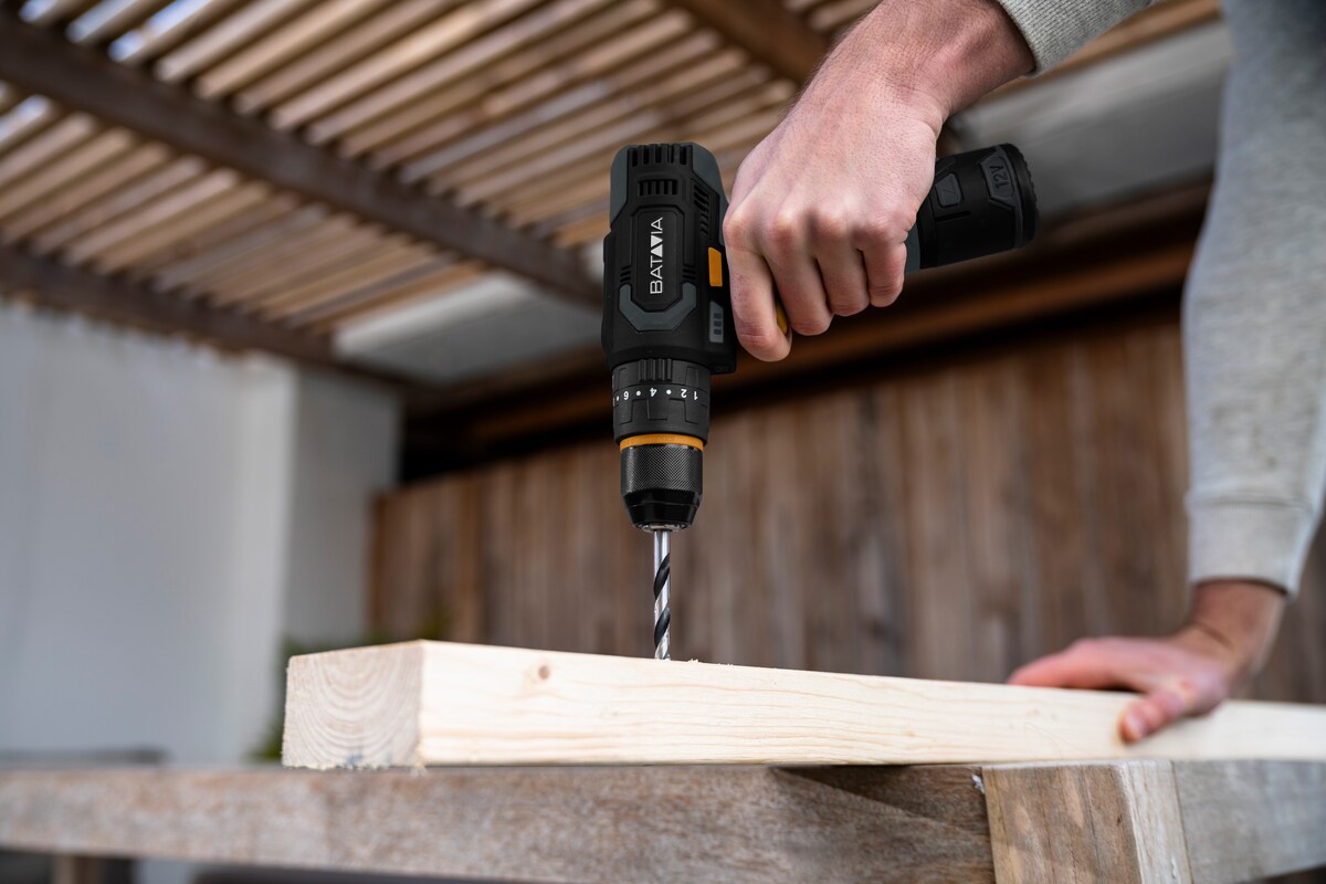 Set taladro atornillador Batavia con función percutora a batería 12V FIXXPACK T Negro-11