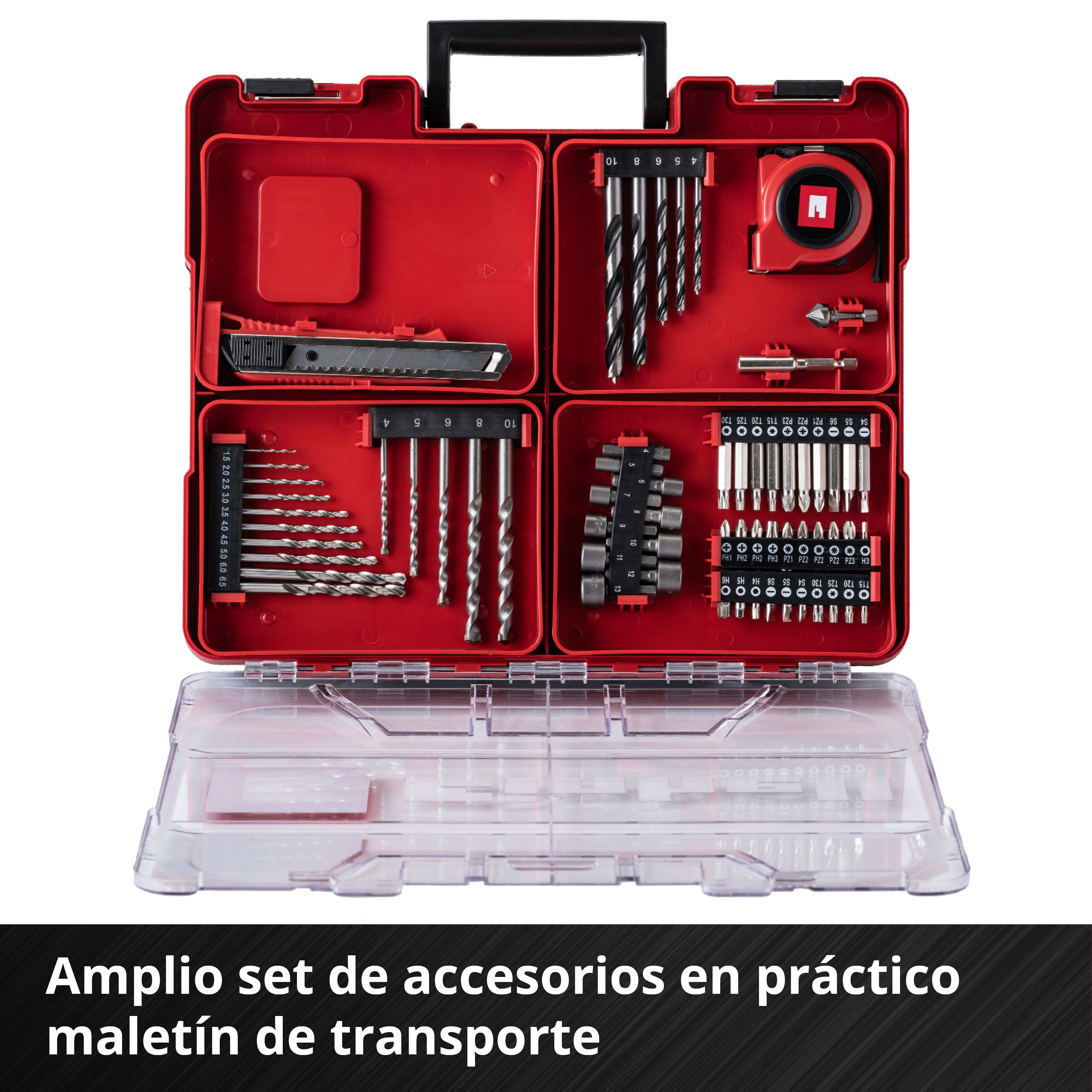 Taladro sin cable Einhell TE-CD 18/40 Li-i +64 piezas (2x2,0Ah) Rojo-3