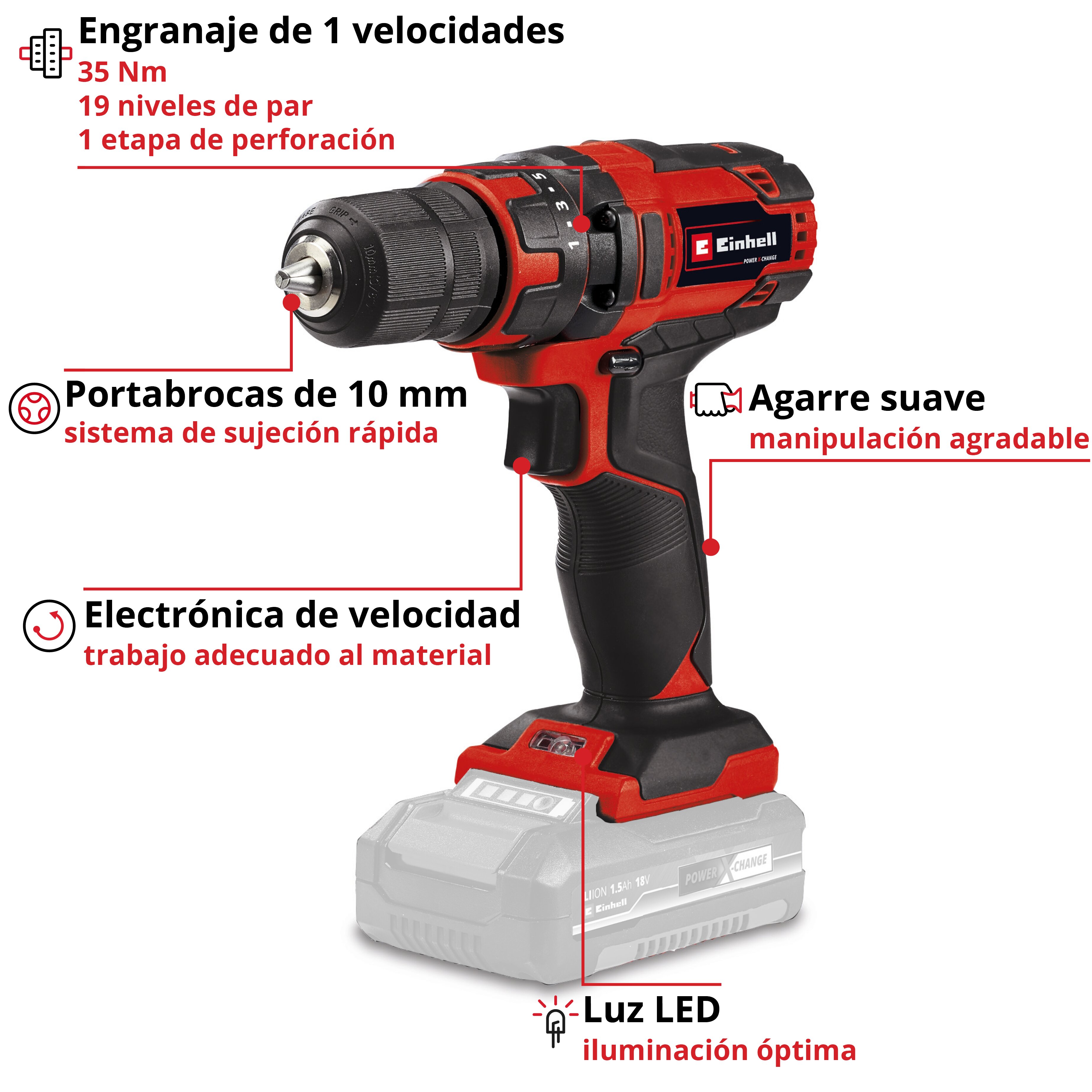 Taladro sin cable Einhell TC-CD 18/35 Li solo Rojo-2
