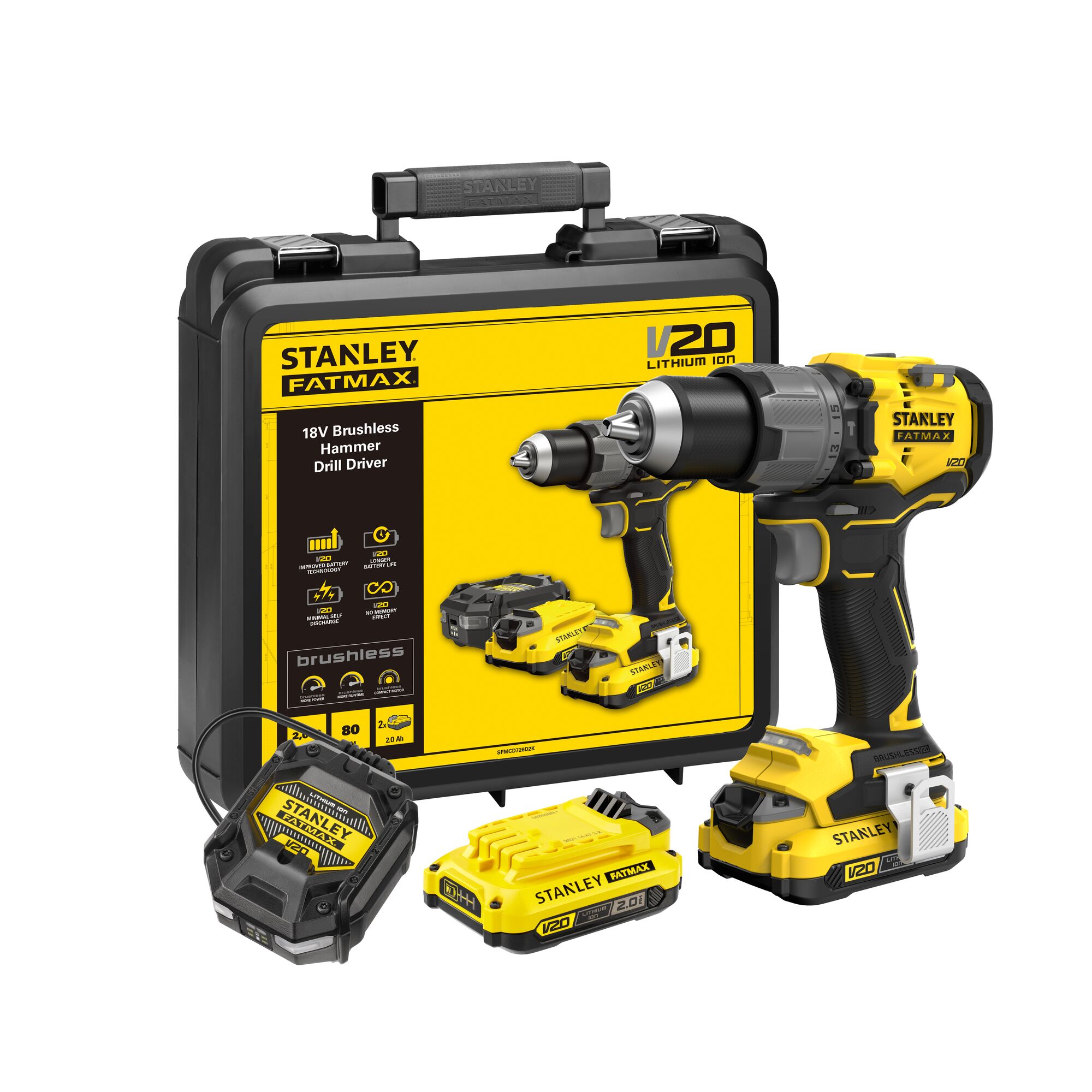Imagen 0 de Taladro Percutor Stanley Brushless 18V 2x2 Ah