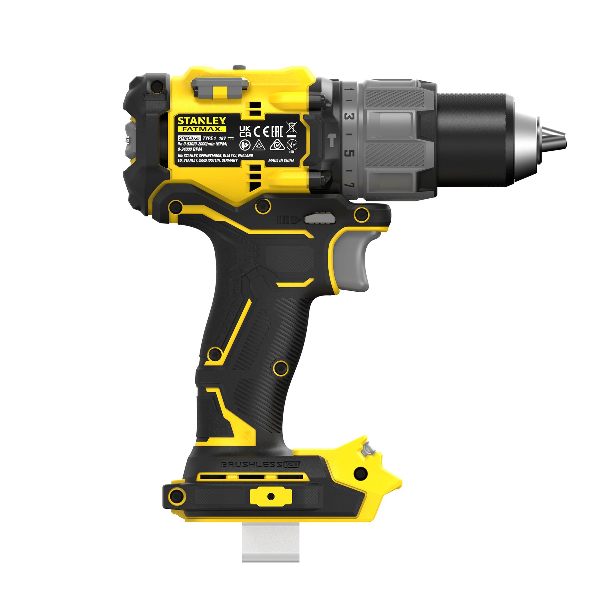 Taladro Percutor Stanley Brushless 18V sin batería Amarillo / Negro-2