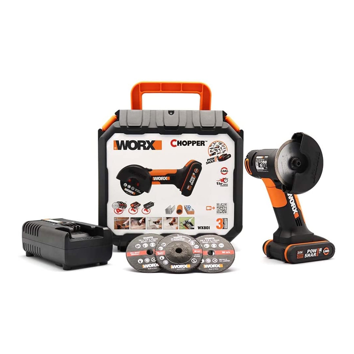 Worx – Mini Amoladora Angular a Batería 20 V WX801 Ø 76 mm.