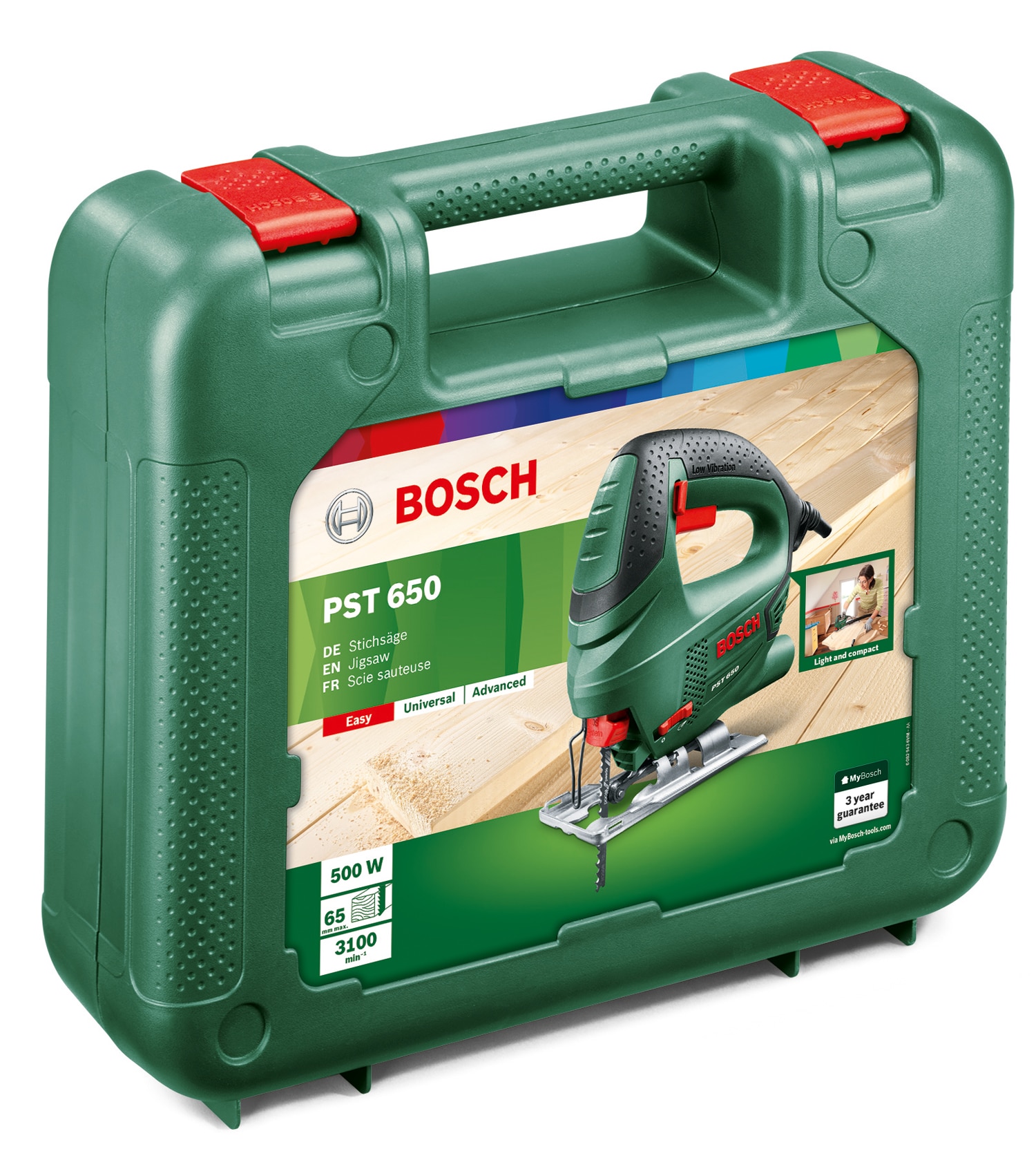 Sierra de Calar Eléctrica a red 500 W BOSCH PST 650.. Verde / Negro-3