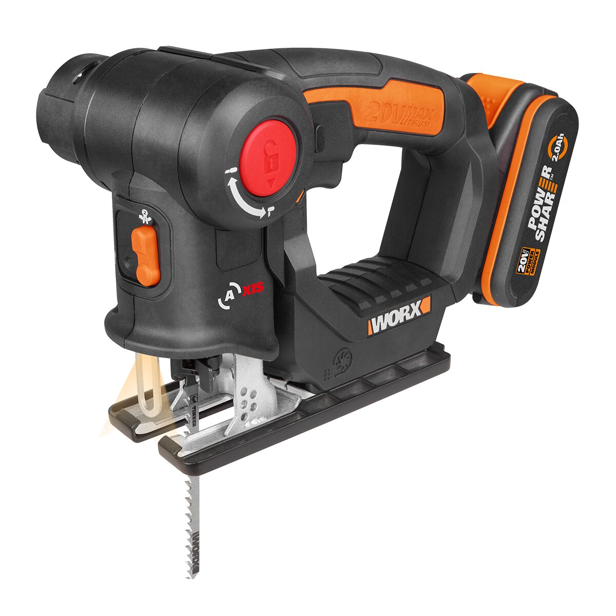 Sierra de Calar Eléctrica a Batería 20 V WX550 + Maletín Negro / Naranja-2
