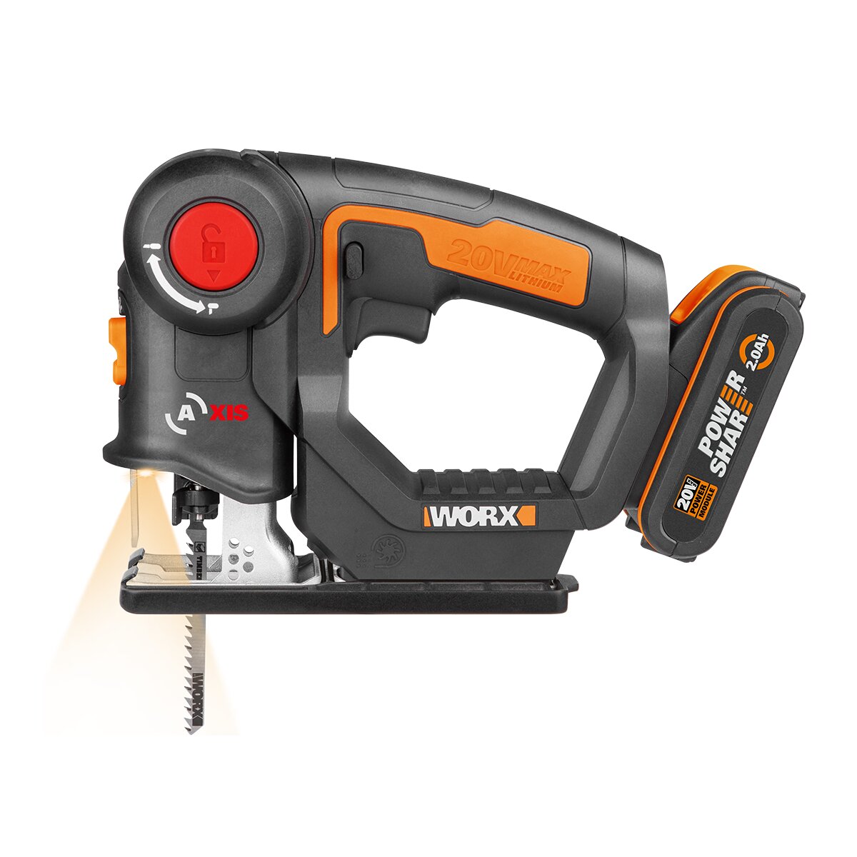 Sierra de Calar Eléctrica a Batería 20 V WX550 + Maletín Negro / Naranja-3