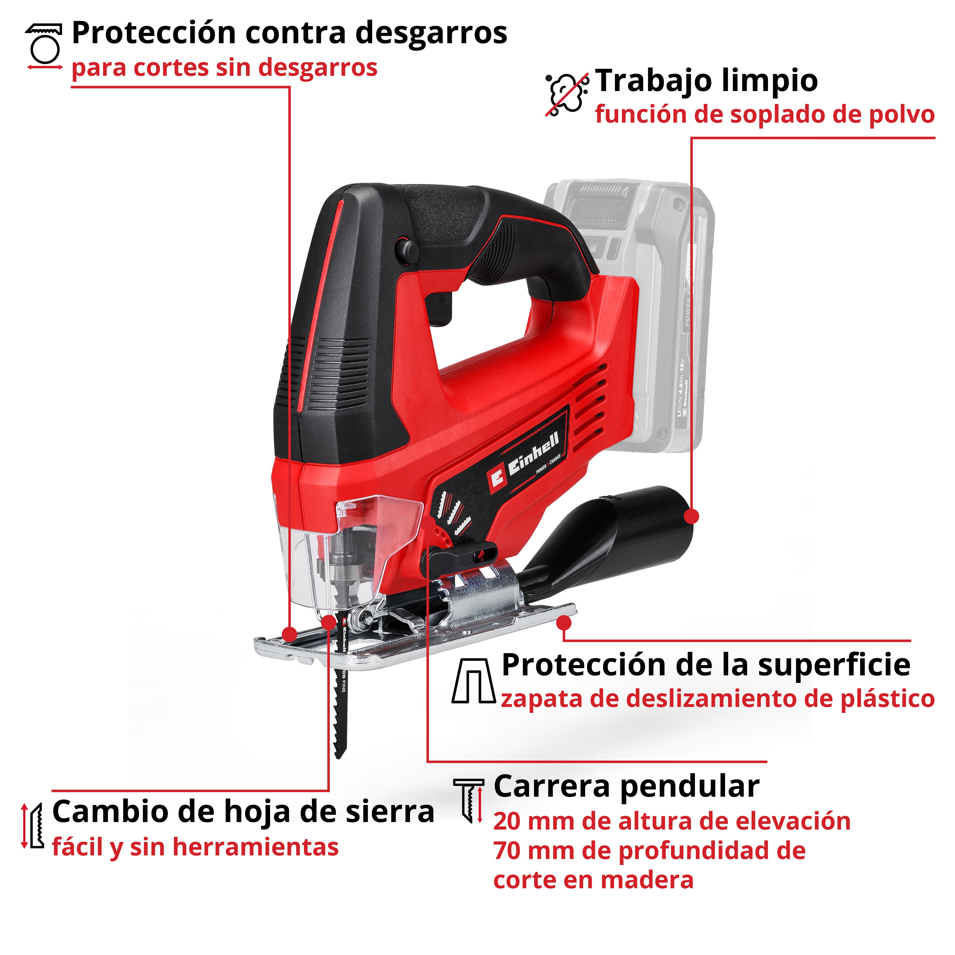 Caladora batería Einhell TC-JS 18 Li - Solo sin batería Rojo-2