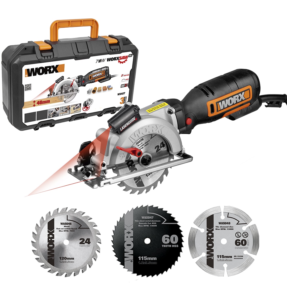 Sierra Circular Portátil Eléctrica a red WorxSaw XL WX427 710 W + Maletín Negro / Naranja-2
