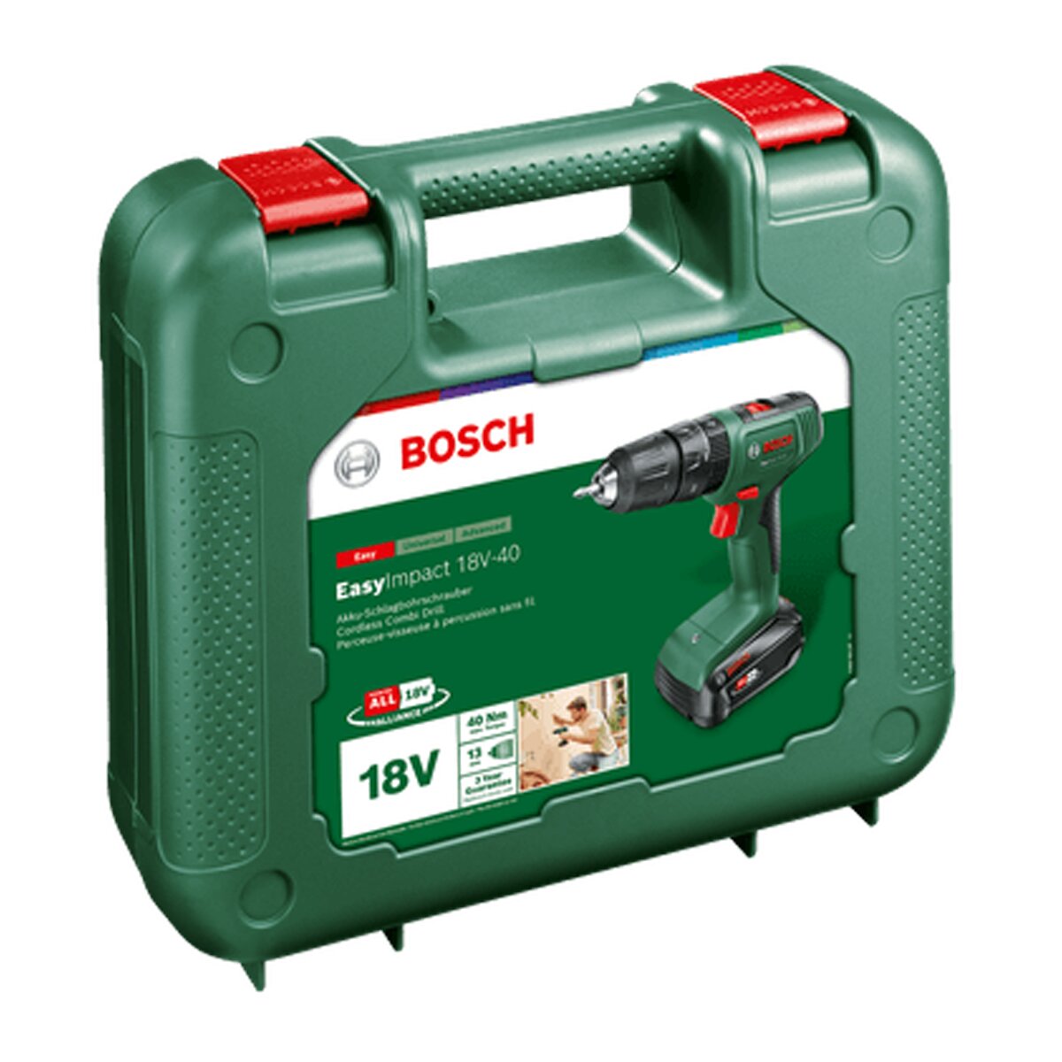 Taladro Percutor a Batería EasyImpact 18V con Batería y Cargador Verde / Negro-3
