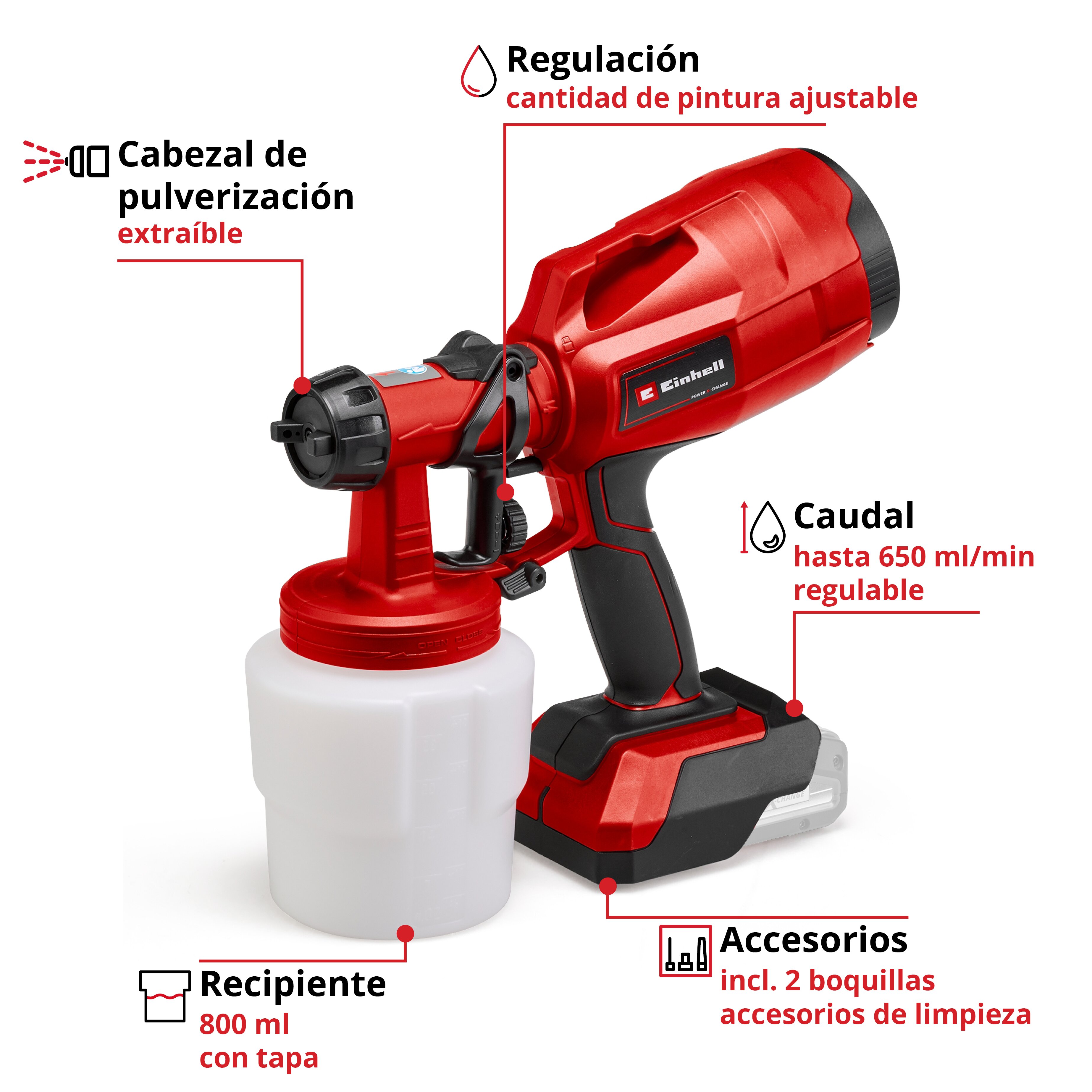 Pistola de pintar Einhell TC-SY 18/60 Li-Solo Rojo-2