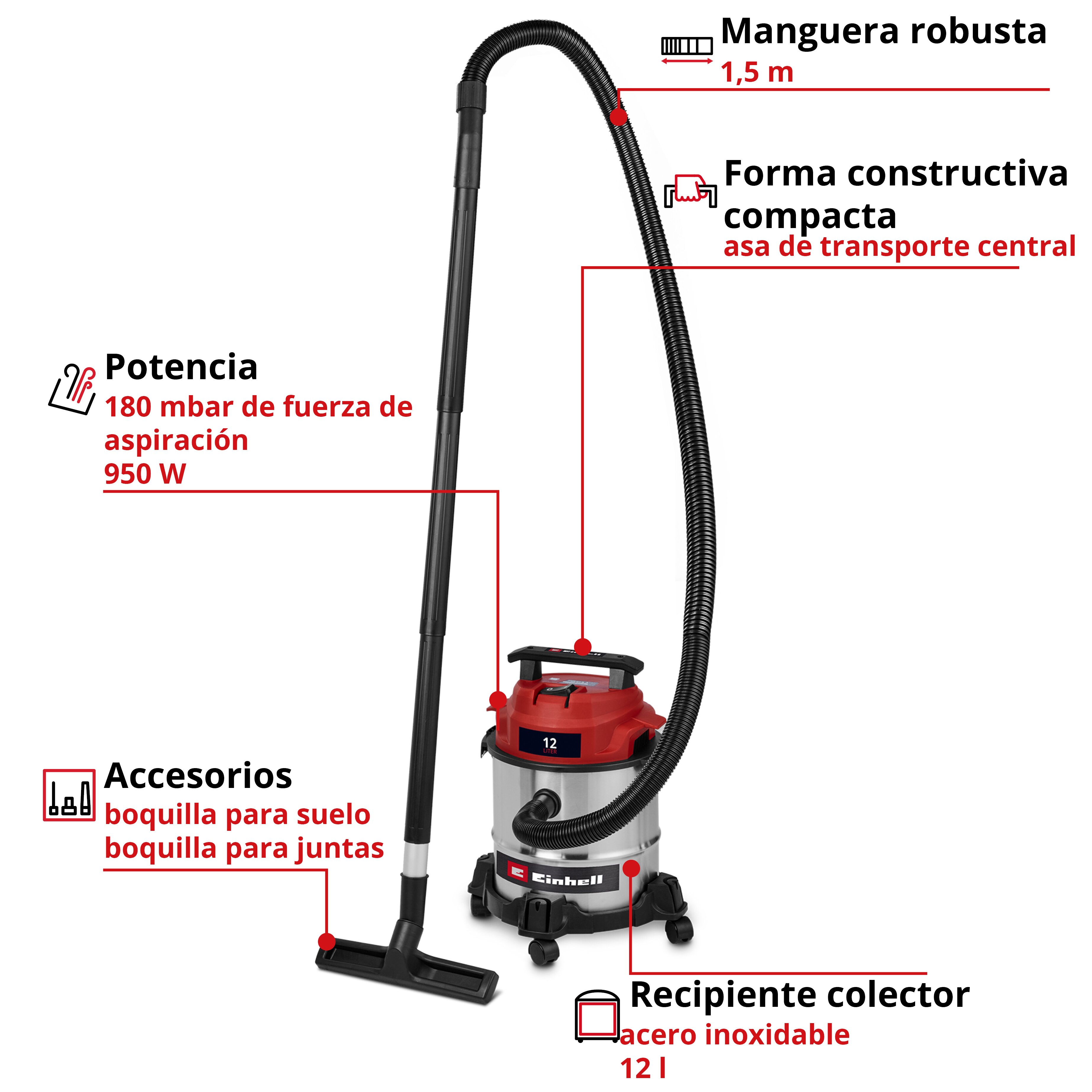 Aspirador sólidos/líquidos Einhell TC-VC 1240 S (bajo consumo) Rojo-7