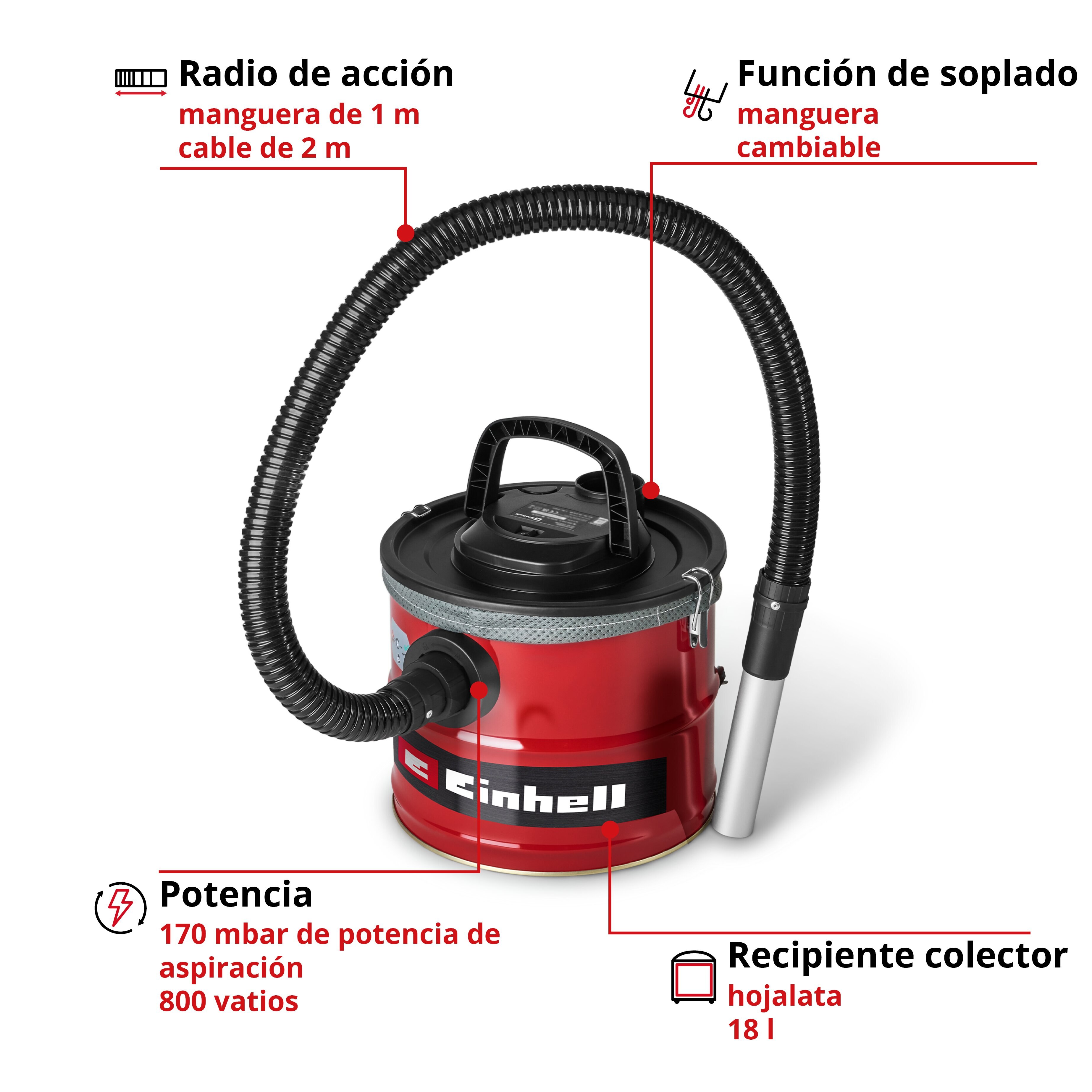 Aspirador con filtro integrado chimeneas Einhell TC-AV 1830 D bajo consumo Rojo-3