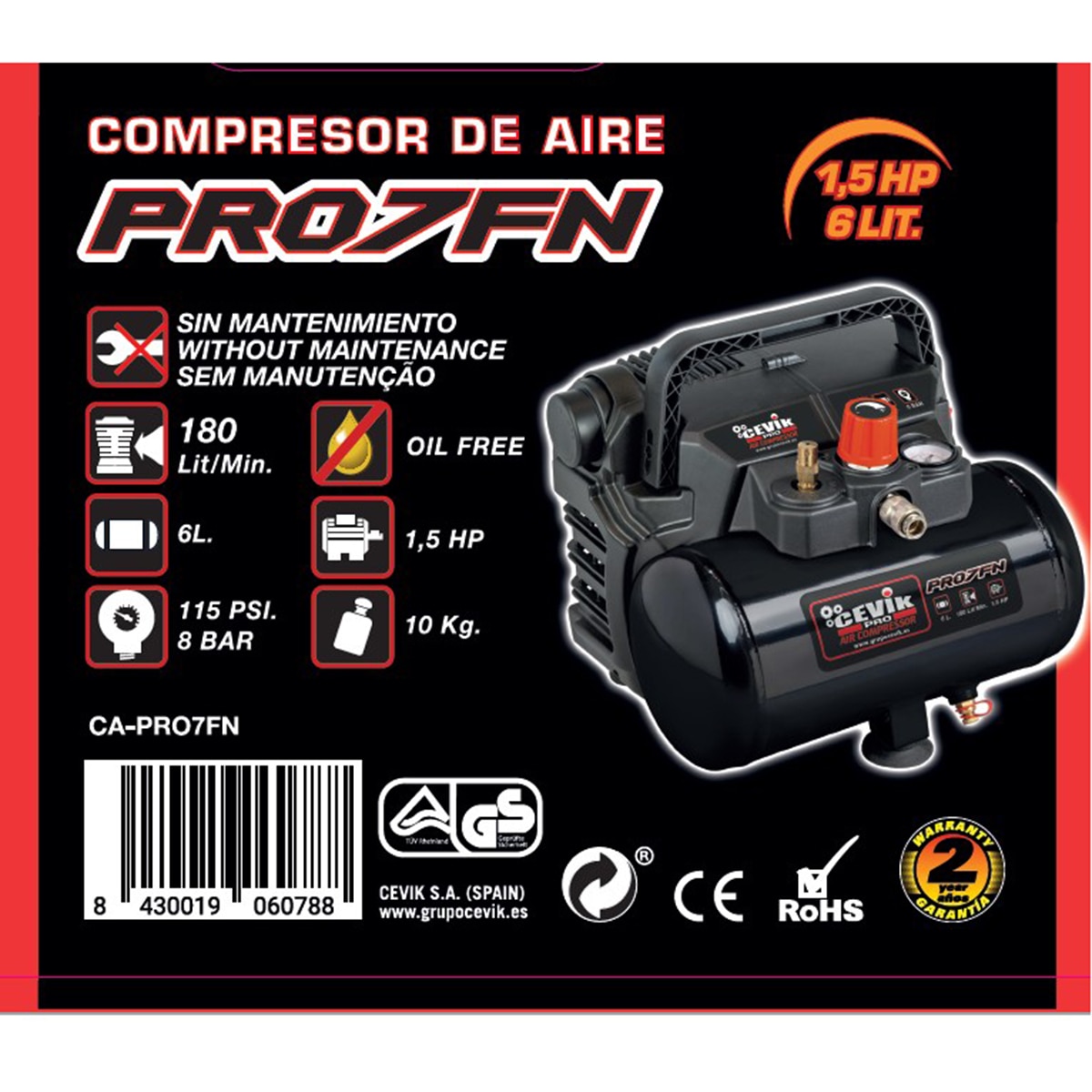 Compresor de Aire 6 litros 1,5 HP Negro-2