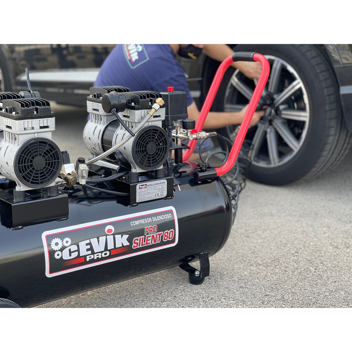 Compresor de Aire Portátil Silencioso 80 litros 1,5 HP Negro-3