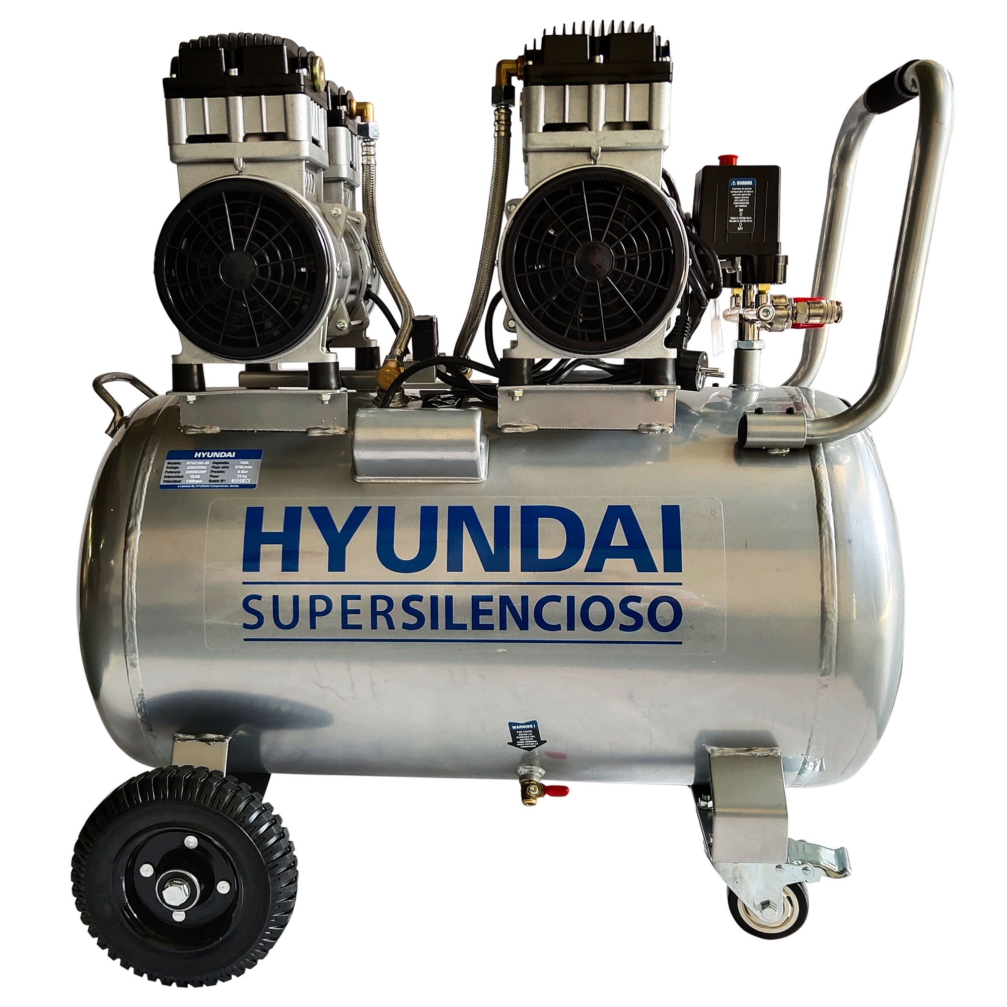 Compresor de Aire Súper Silencioso 100 l 2,2 kW HYAC100-3S Plateado-3