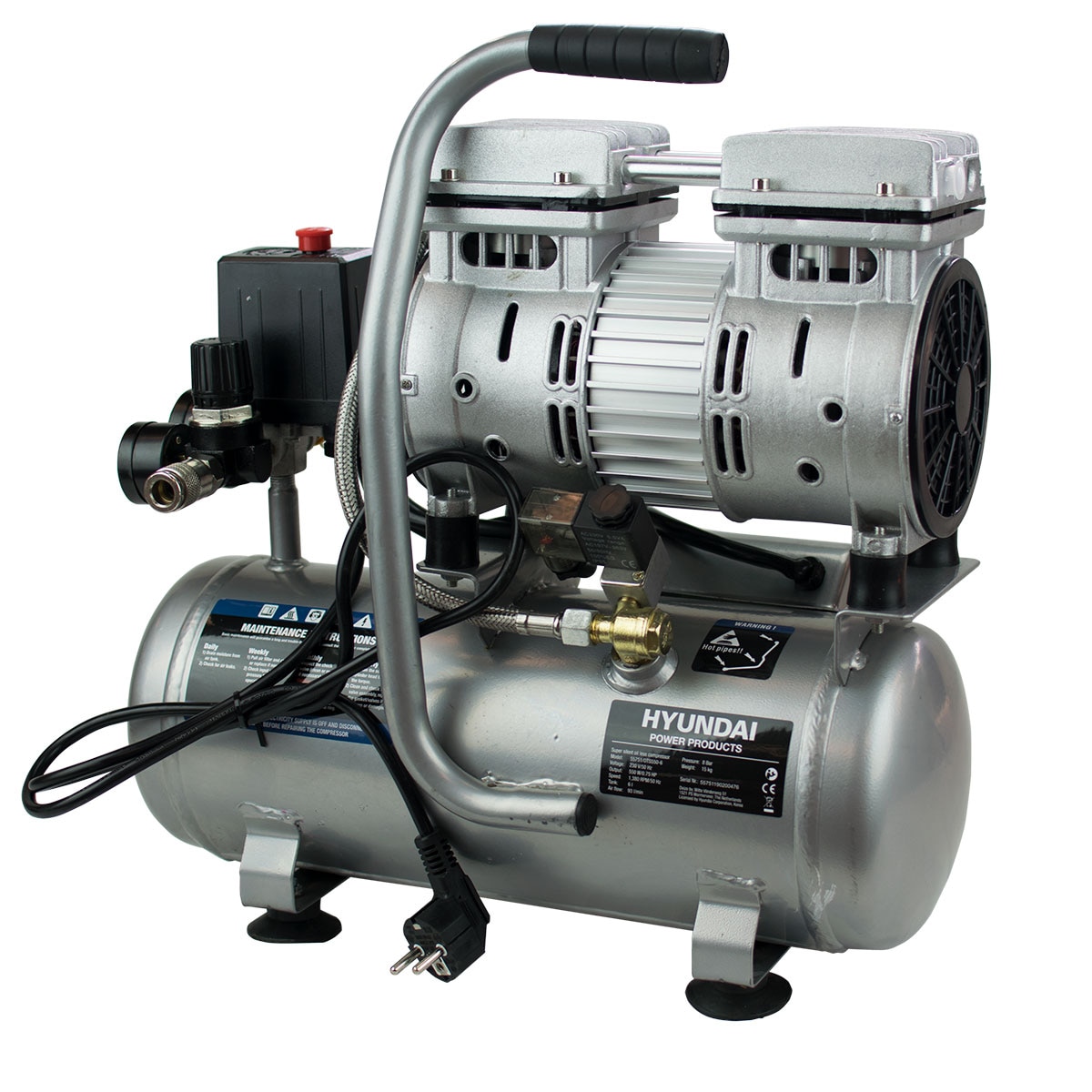 Compressor HYAC6-07S de 6 L e 550 W Silencioso Cinzento-4