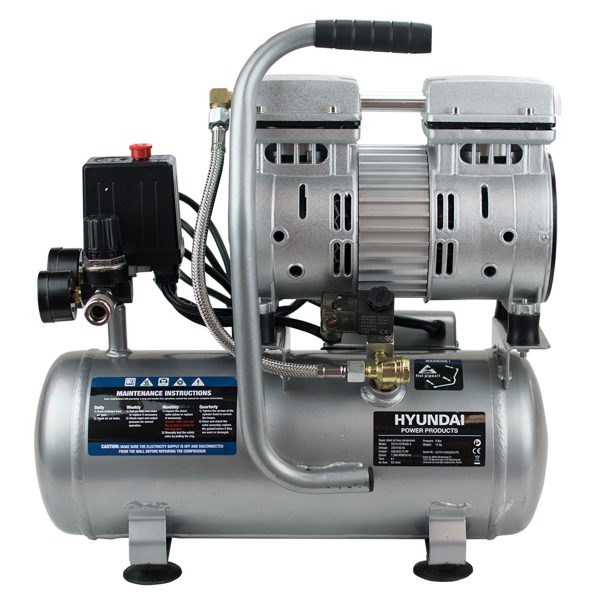 Compressor HYAC6-07S de 6 L e 550 W Silencioso Cinzento-5