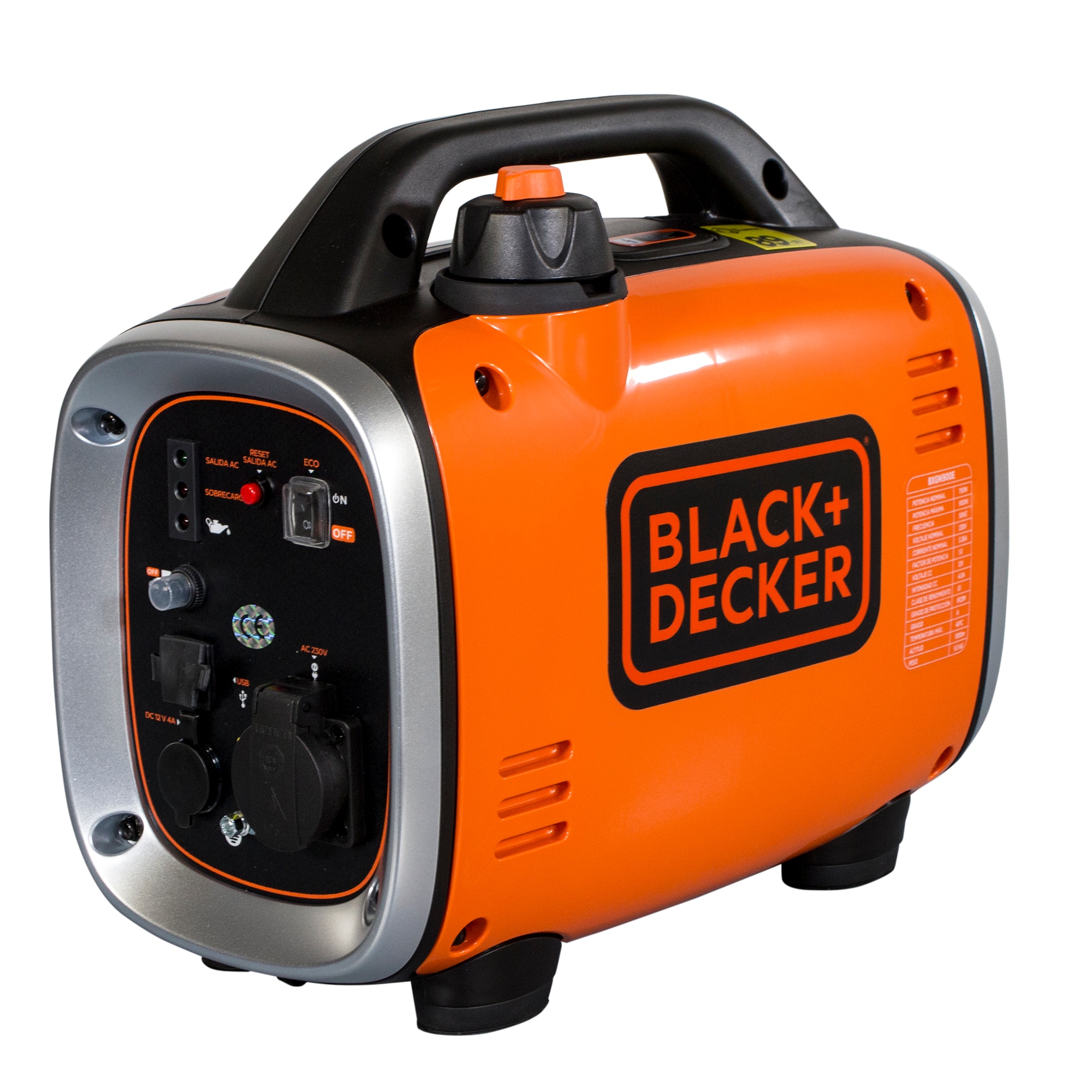 Generador Eléctrico Inverter Motor Gasolina 4T Monofásico 0,9 kW BD-BXGNI900E Naranja / Negro-4