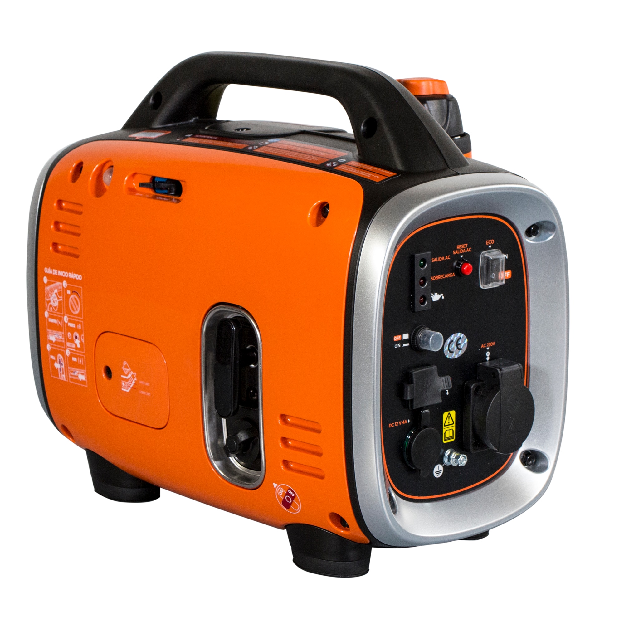 Generador Eléctrico Inverter Motor Gasolina 4T Monofásico 0,9 kW BD-BXGNI900E Naranja / Negro-6