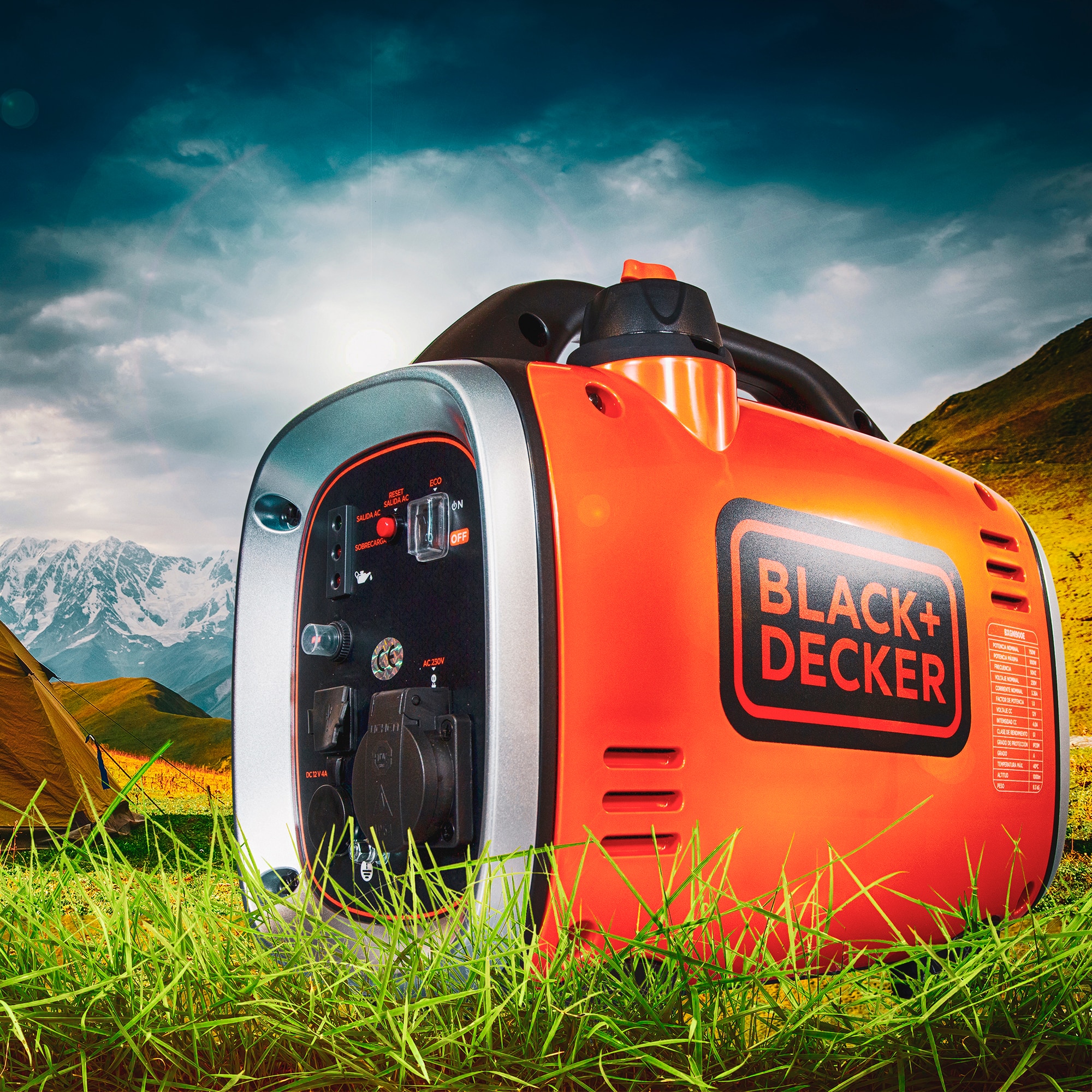 Generador Eléctrico Inverter Motor Gasolina 4T Monofásico 0,9 kW BD-BXGNI900E Naranja / Negro-13