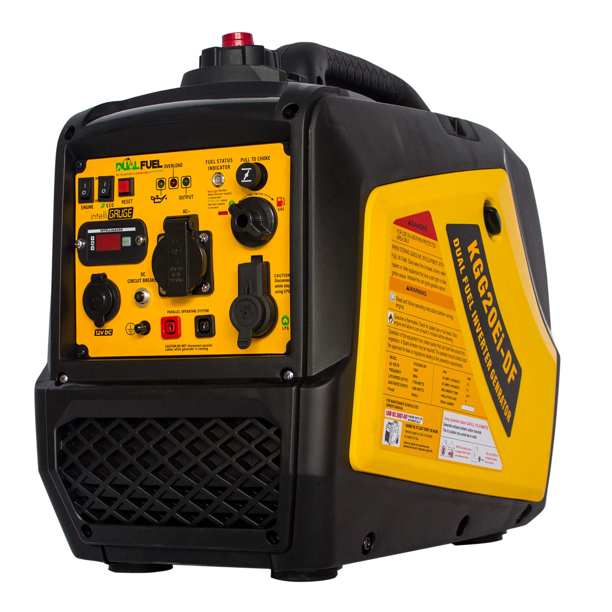 Generador Inverter Dual Gas GLP / Gasolina 1,7 / 1,9 kW 4T KGG20Ei-DF Amarillo / Negro-6