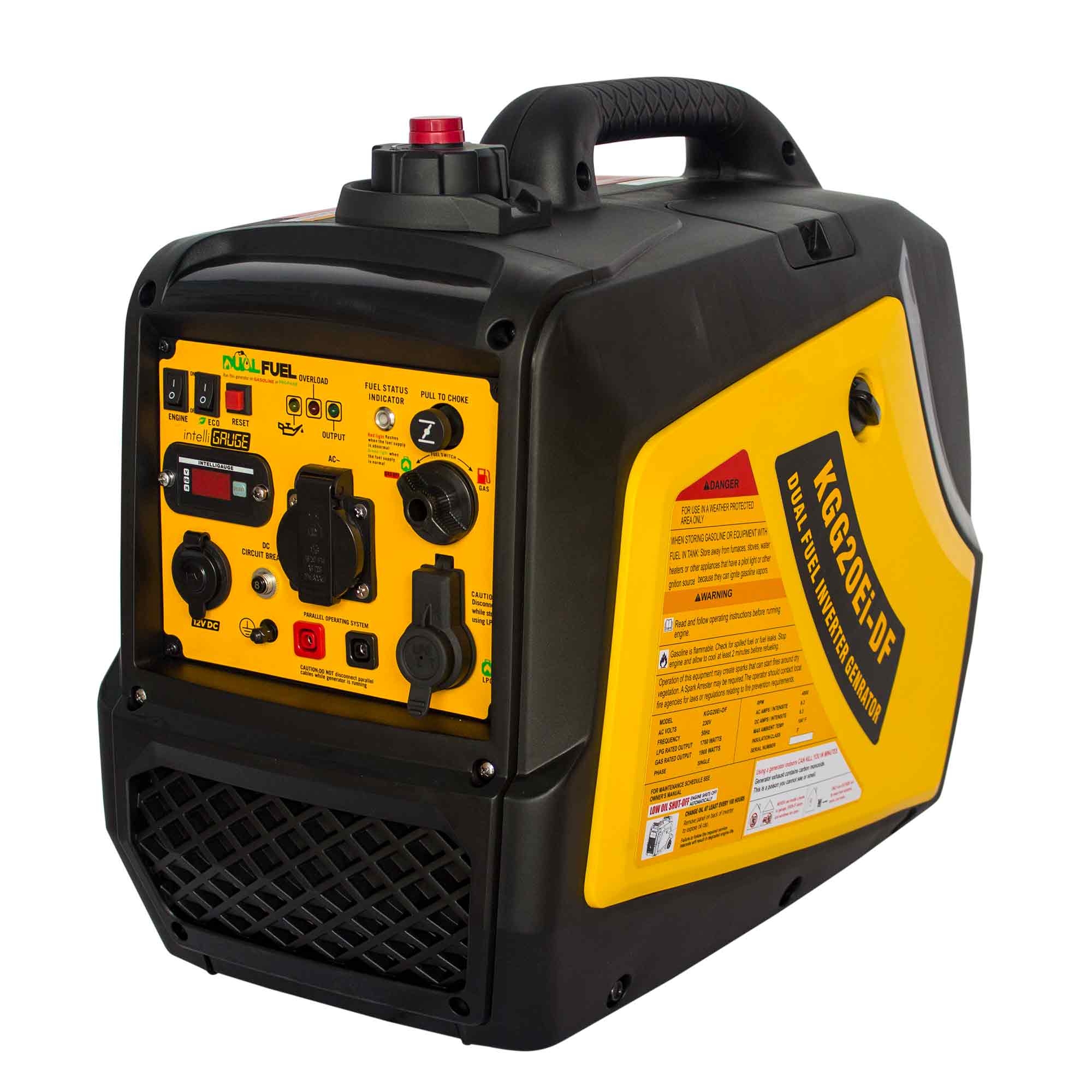 Generador Inverter Dual Gas GLP / Gasolina 1,7 / 1,9 kW 4T KGG20Ei-DF Amarillo / Negro-8