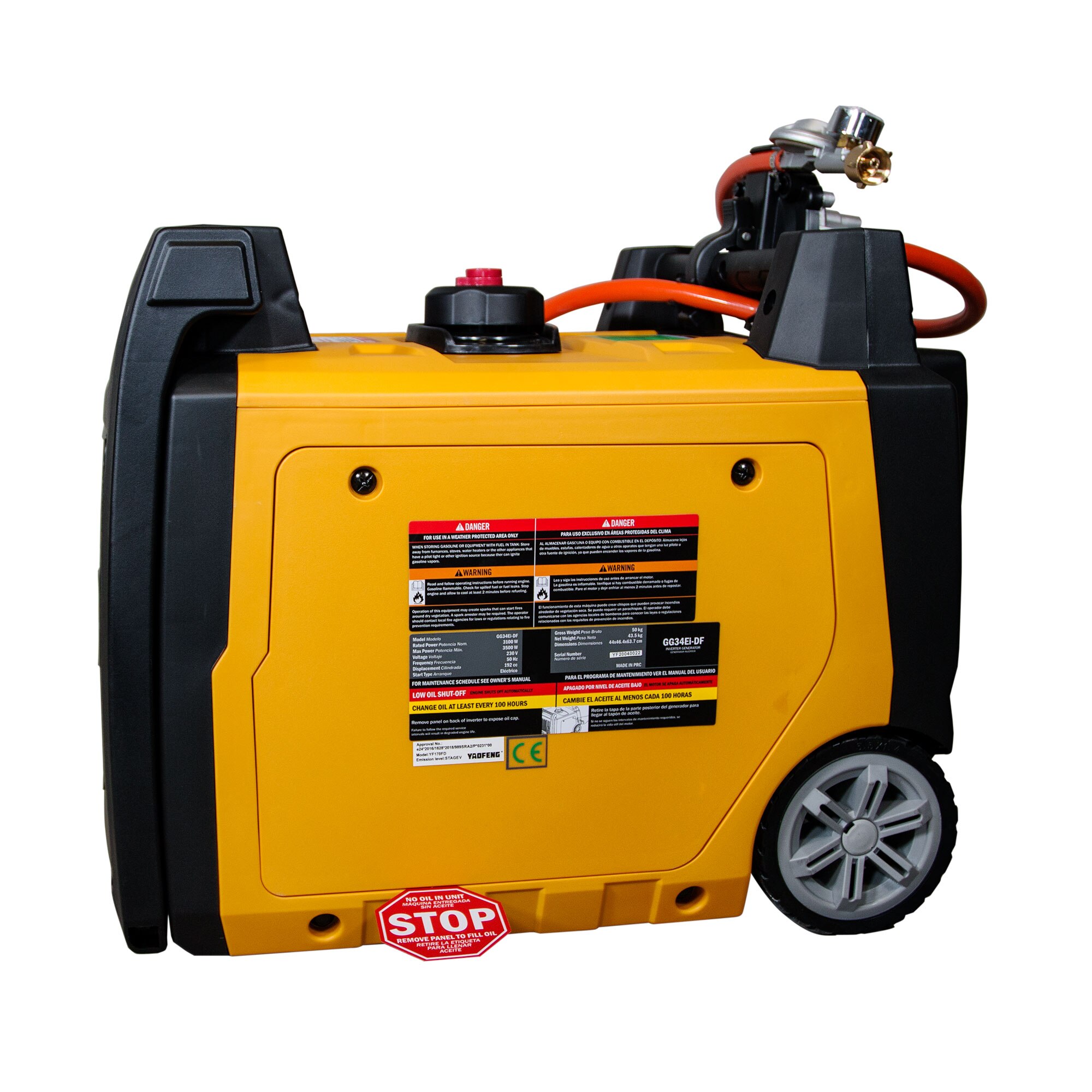 Generador Inverter Dual Gas GLP / Gasolina 2,9 / 3,1 kW 4T KGG34Ei-DF Amarillo / Negro-6