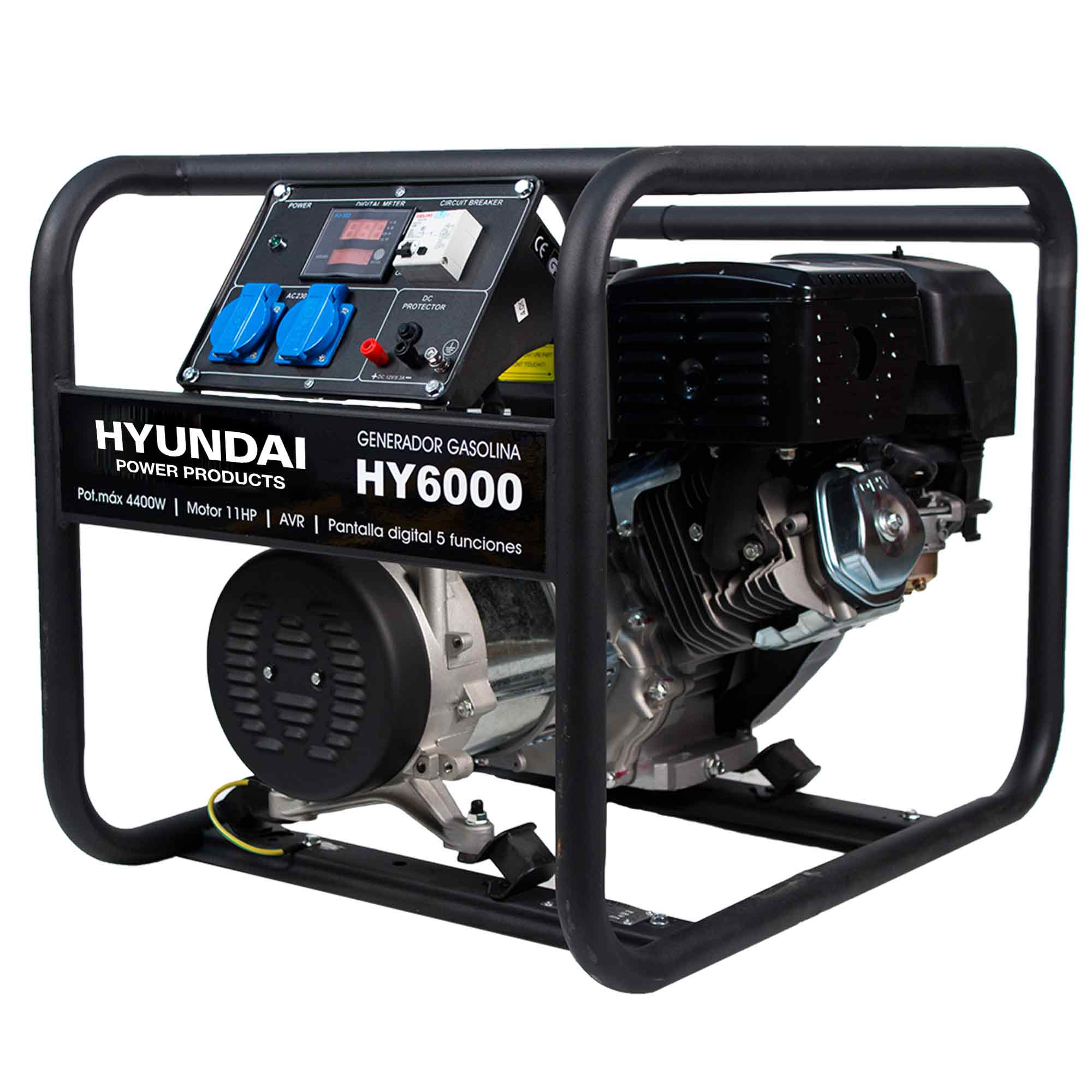 Generador Monofásico Abierto Gasolina 4T 4 kW HY6000 Negro / Gris-1