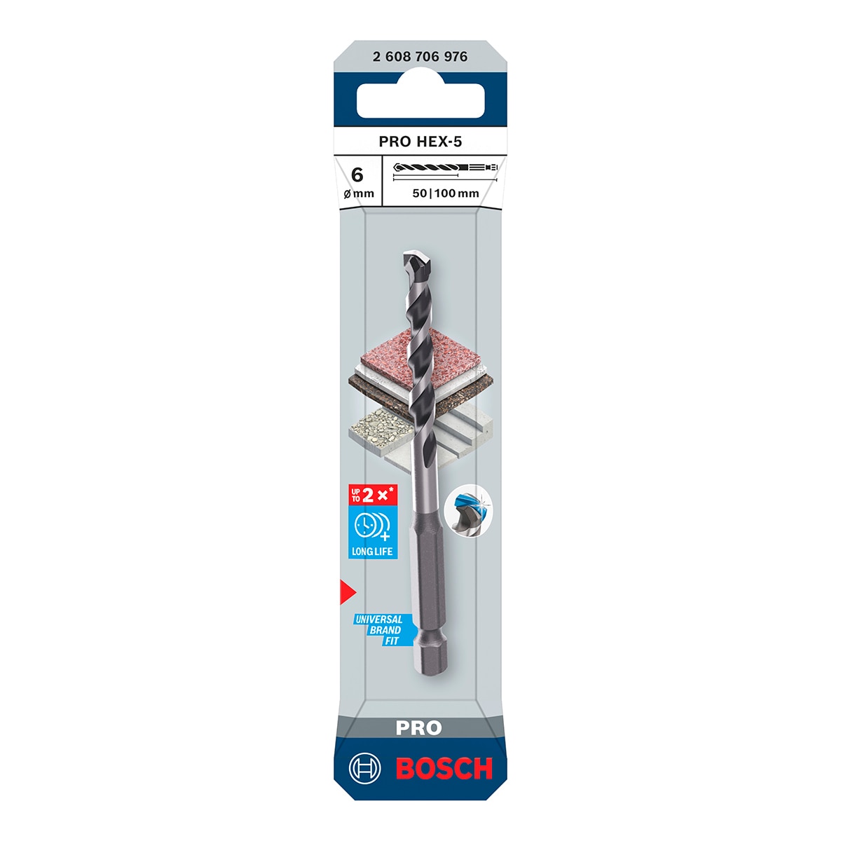 Broca Bosch PRO HEX-5, 6x50x100 mm Gris-2