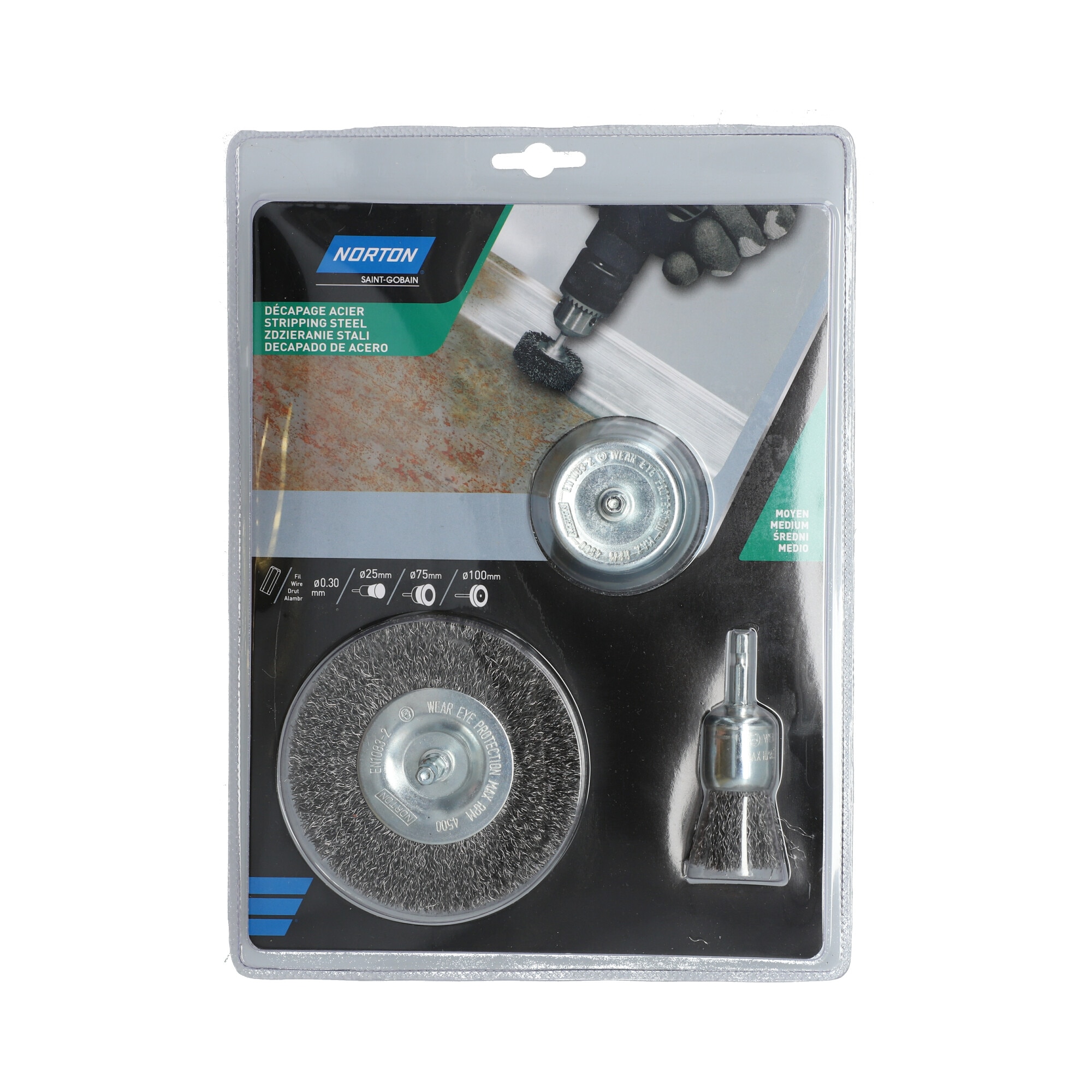 Kit de Cepillos de Alambre Ondulado para decapado de Metal Azul-3