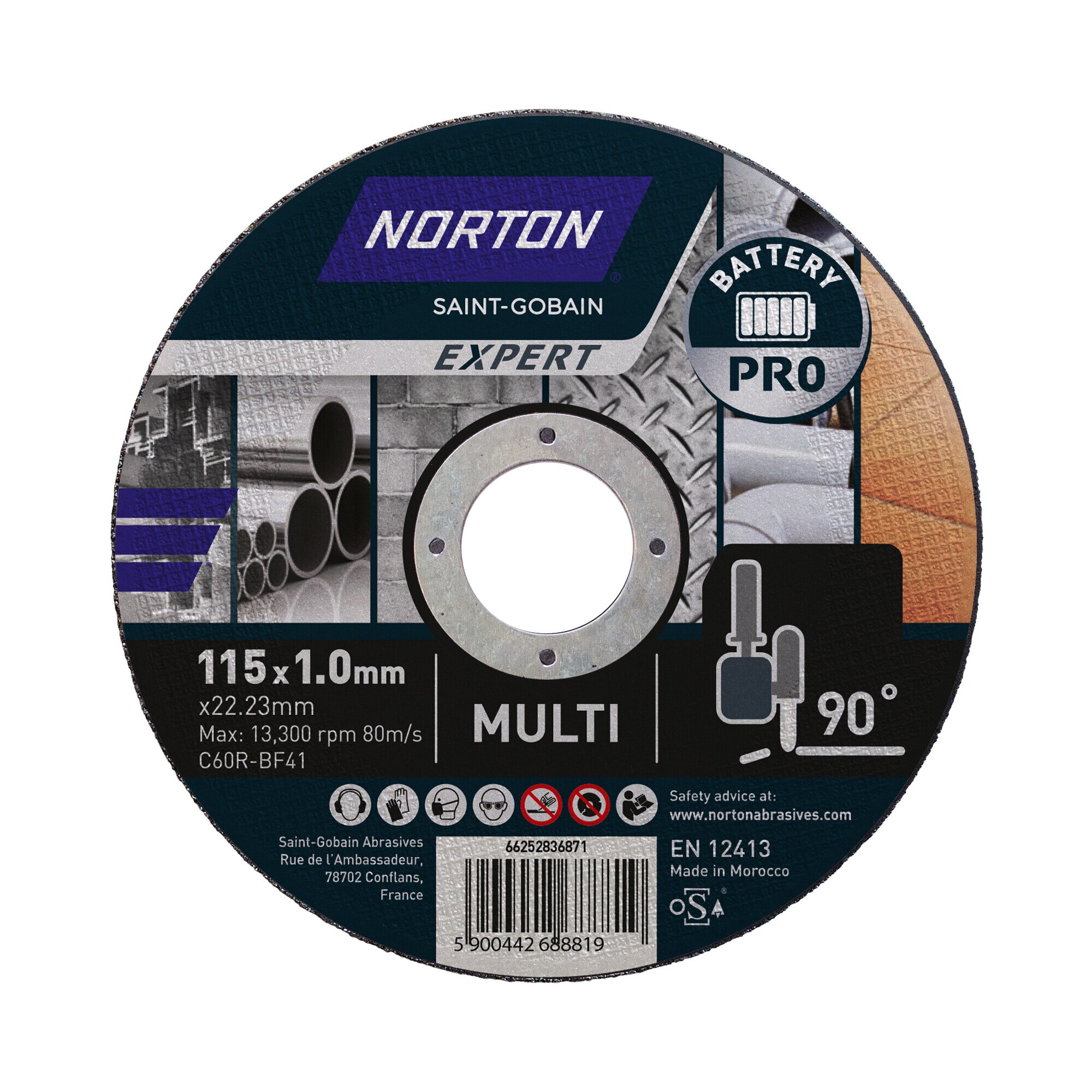NORTON EXPERT – Discos Pro de Corte para Multimateriales con Amoladoras Angulares a Batería.
