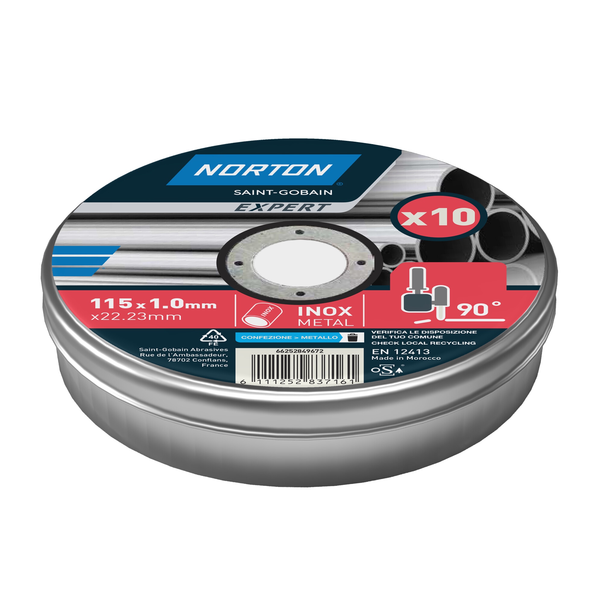 NORTON EXPERT – Pack de 10 Discos de Corte para Acero E Inox 115 mm.