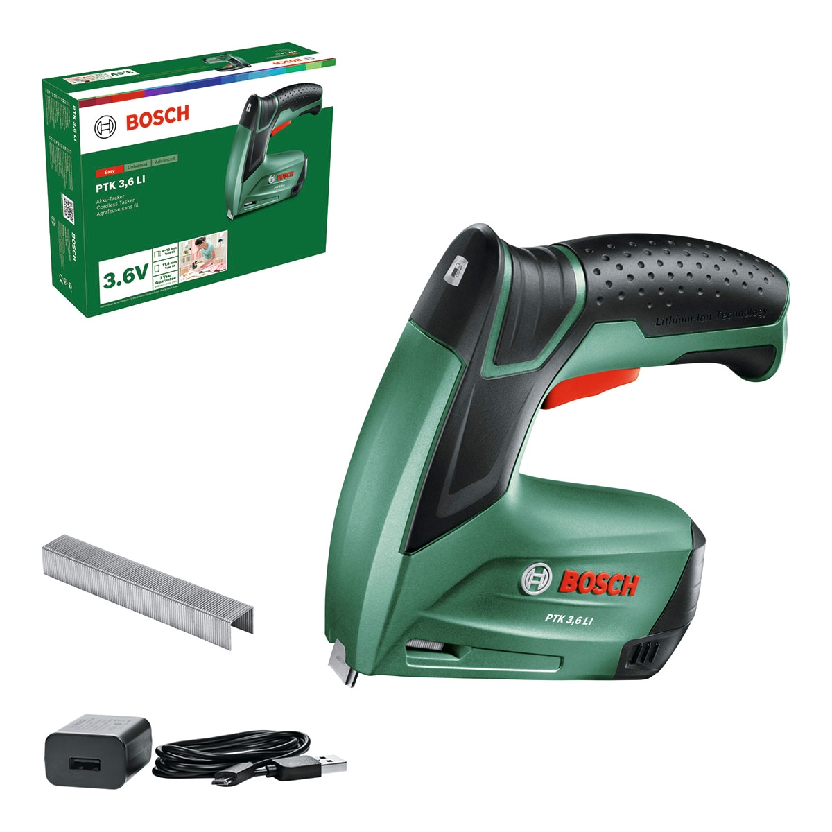 Grapadora a Batería PTK 3,6 LI + Cargador + 1.000 Grapas Verde / Negro-3