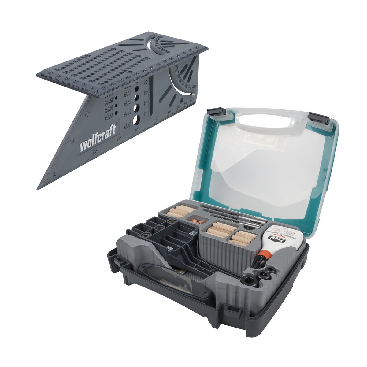 Wolfcraft – Juego de Proyecto Uniones con Espigas con Escuadra 3D.