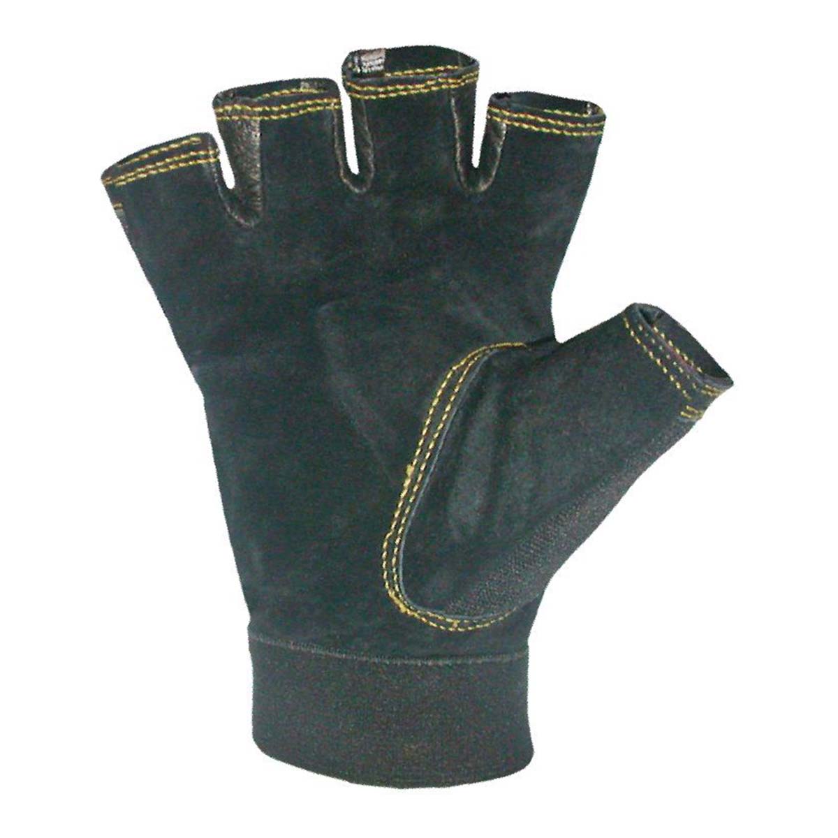 Guantes Medio Dedo de Cuero y Poliéster Negro-2