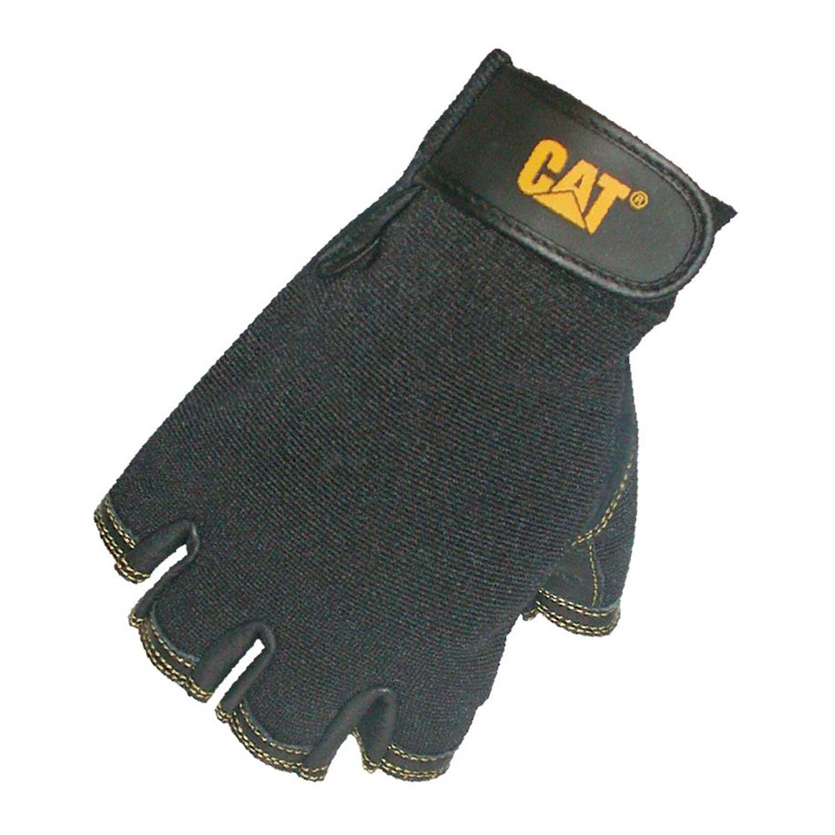 Guantes Medio Dedo de Cuero y Poliéster Negro-3