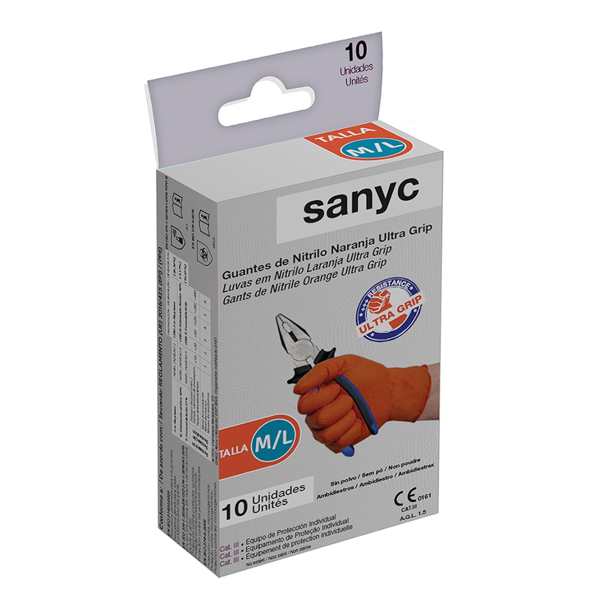 Sanyc – Guantes de nitrilo naranja ultragrip M/L.