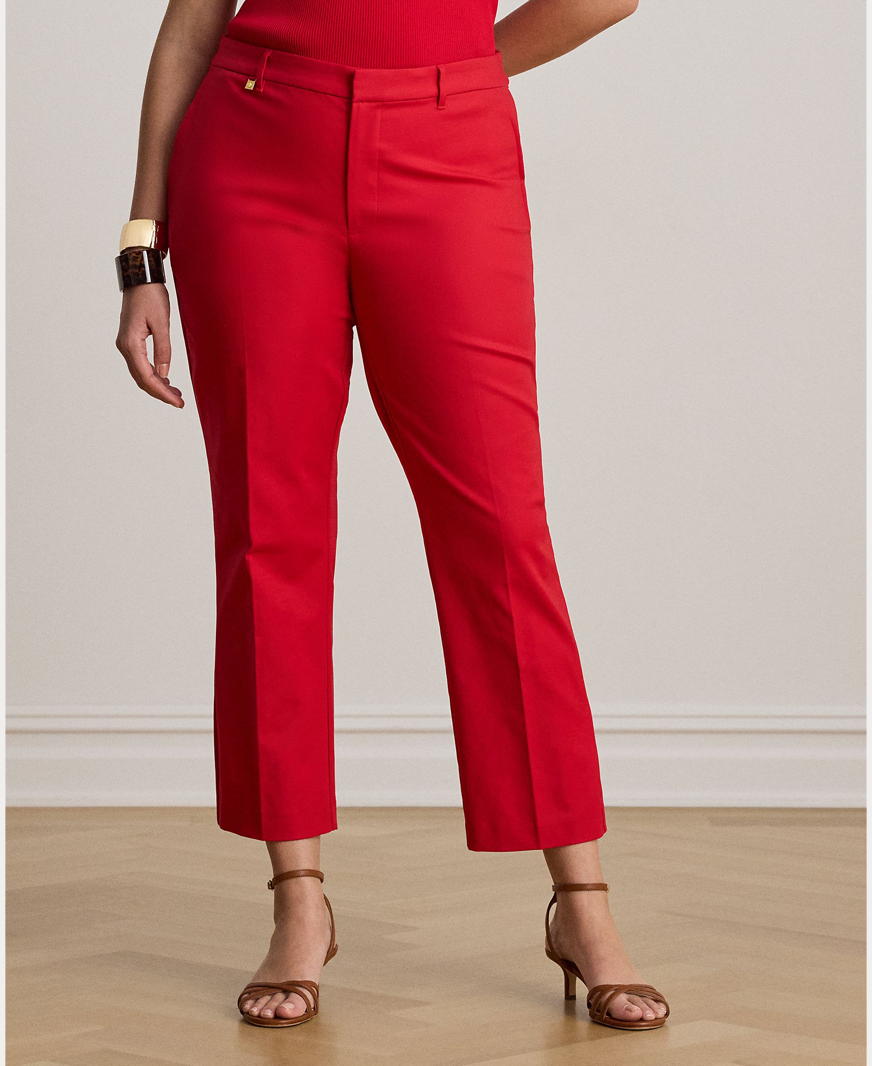 Calças Skinny Tamanhos Grandes de Algodão Vermelho-3