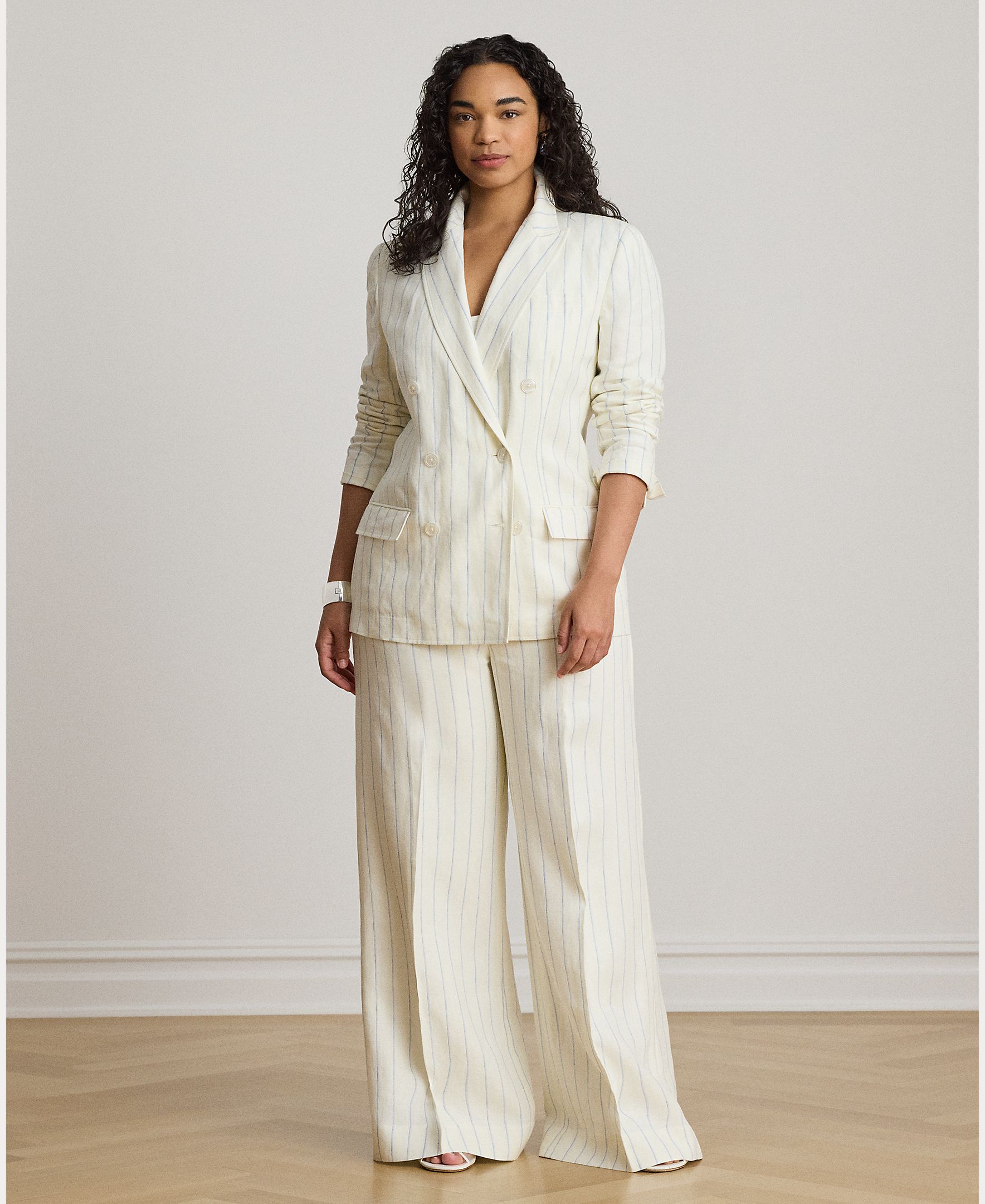 Lauren Ralph Lauren Woman - Pantalón ancho de mujer de lino con rayas.