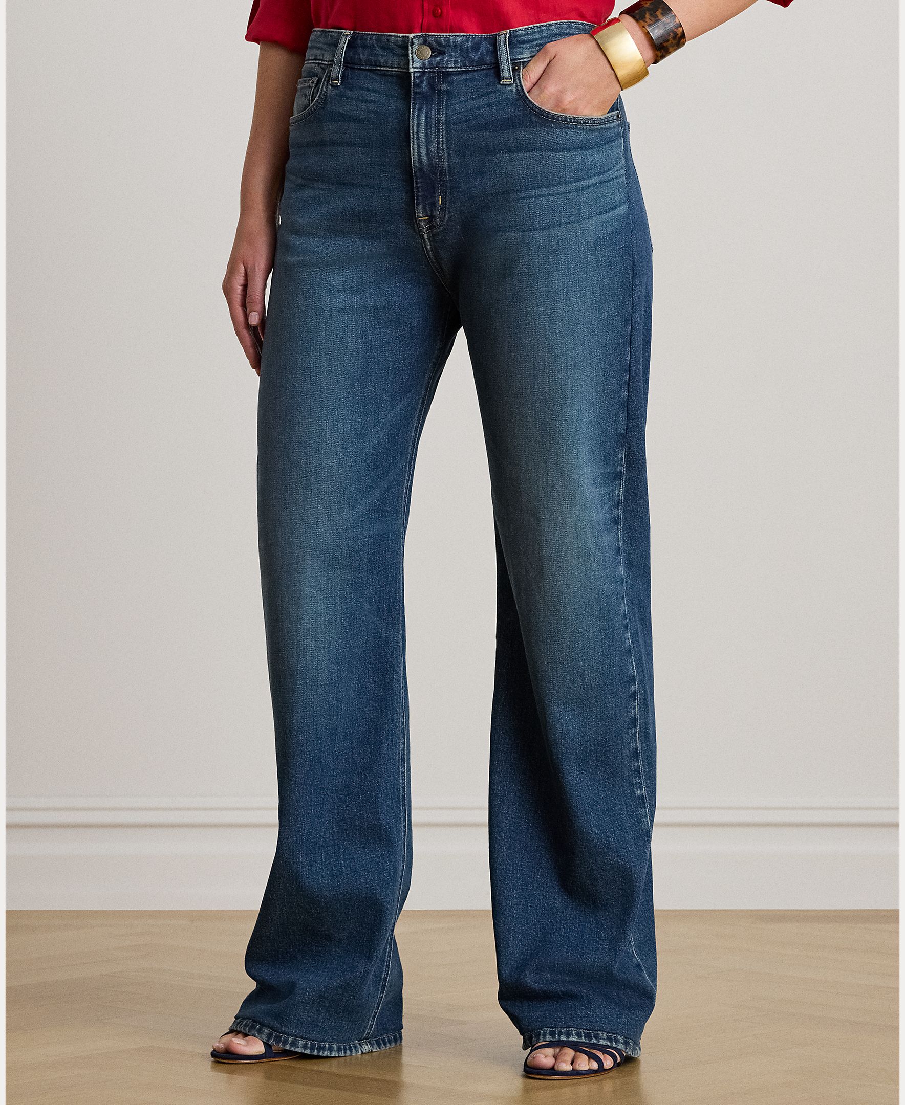Lauren Ralph Lauren Woman - Vaquero ancho de mujer de algodón elástico.