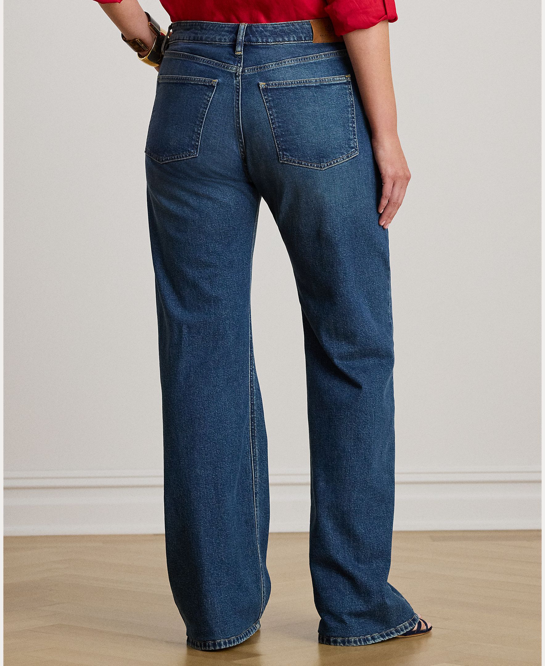 Jeans Largas de Algodão Elástico Azul-2