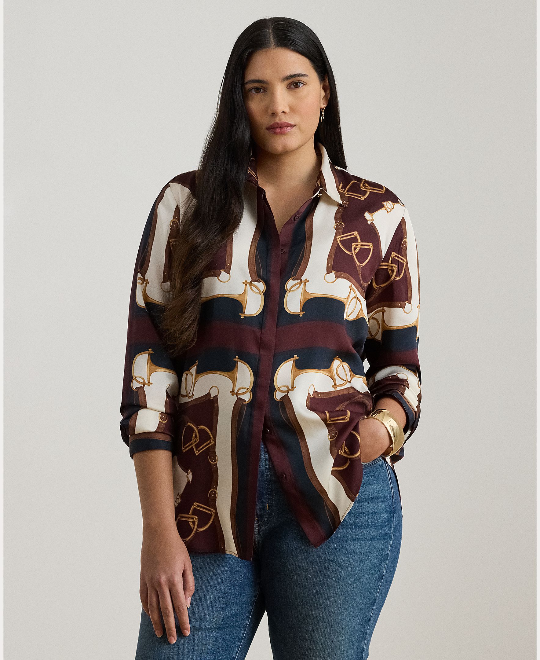 Lauren Ralph Lauren Woman - Camisa de mujer talla grande de raso estampada.