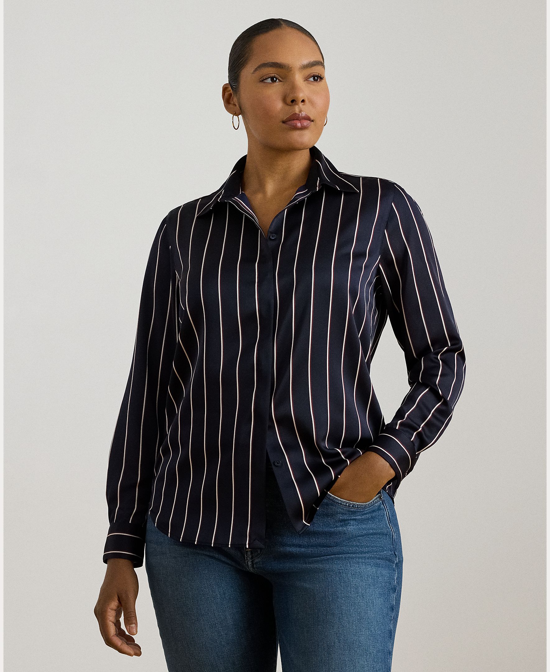 Lauren Ralph Lauren Woman - Camisa de mujer talla grande de raso.