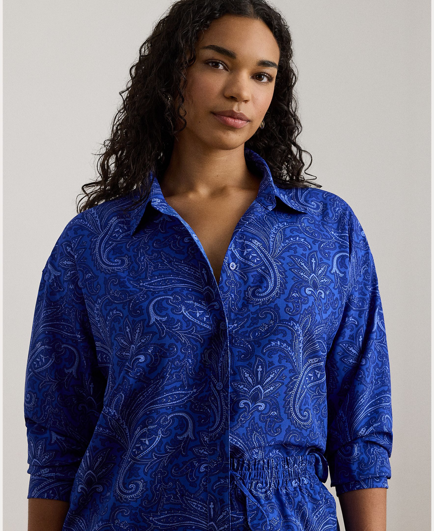 Camisa Tamanhos Grandes Estampada Azul-índigo-3
