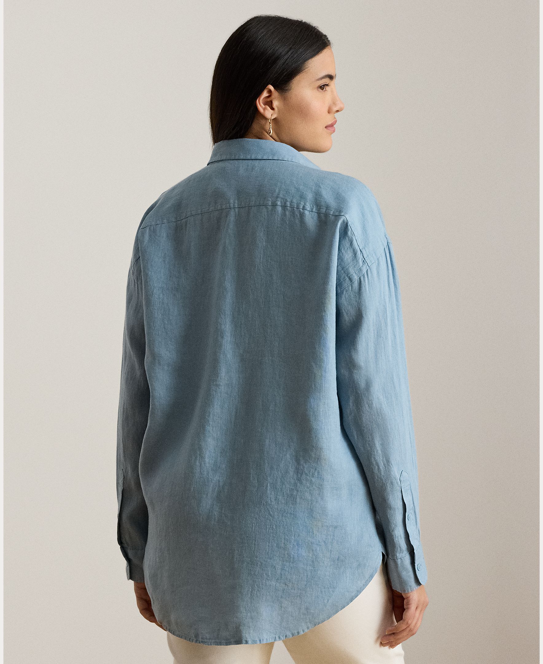 Camisa de linho Relaxed Fit Azul-3